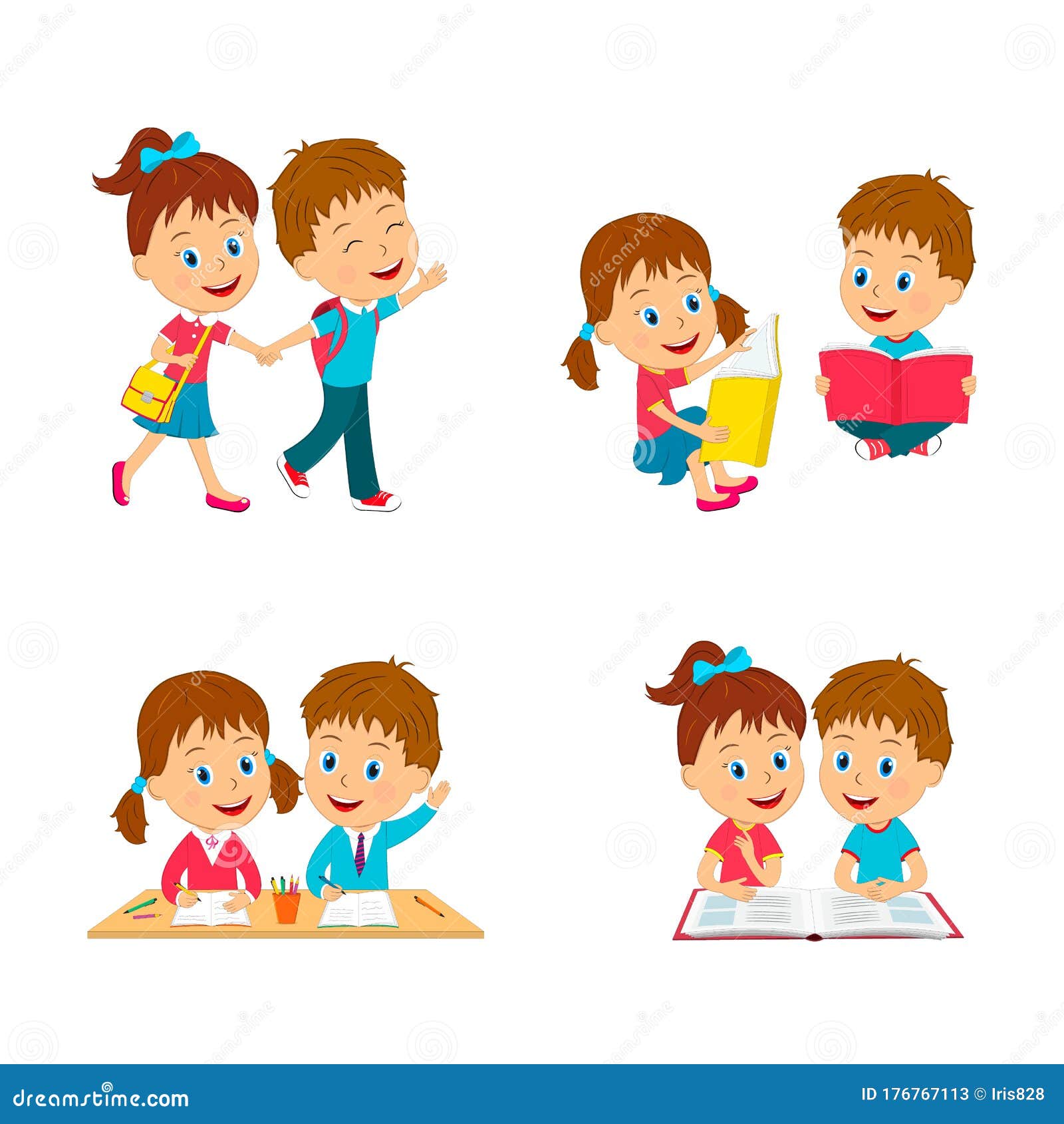 Cartoon Kids Study at the Table Stock Vector - Illustration of write, kids:  176767113