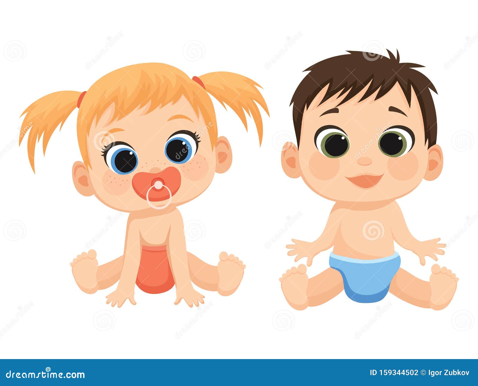 Cartoon Kids. Vector Illustration of Cute Babies. Little Boy and Girl in  Pampers. Happy Babies. Stock Vector - Illustration of cheerful, childhood:  159344502