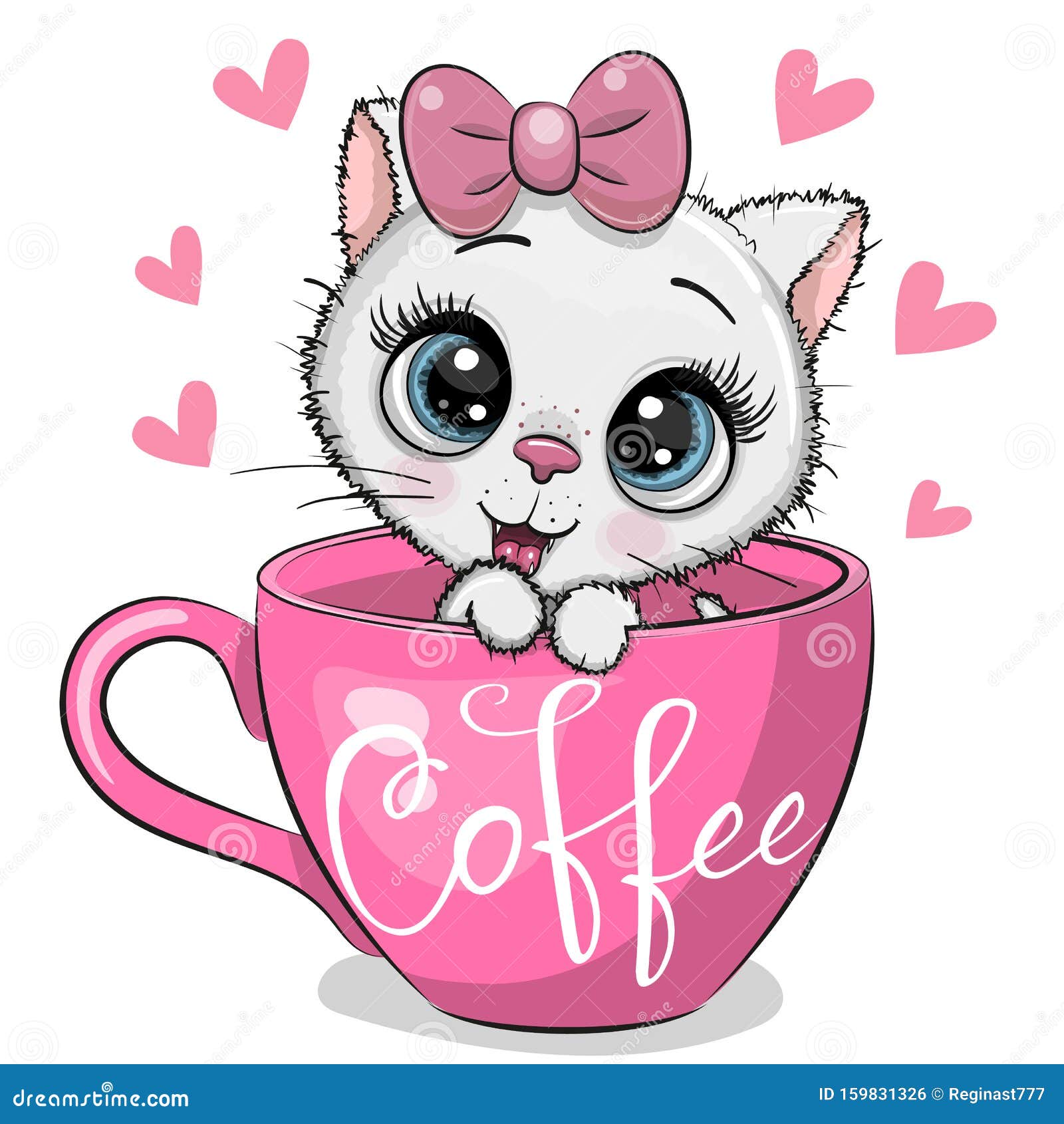 Cartoon Kitten Is Sitting In A Cup Of Coffee Stock Vector - Illustration Of  Cartoon, Hand: 159831326