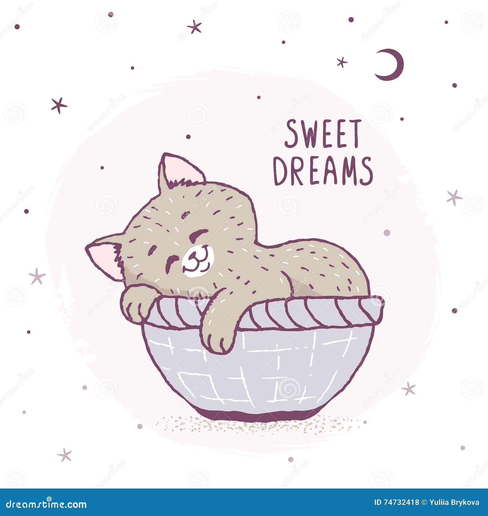 Cartoon kitten sleeping stock vector. Illustration of fluffy - 74732418