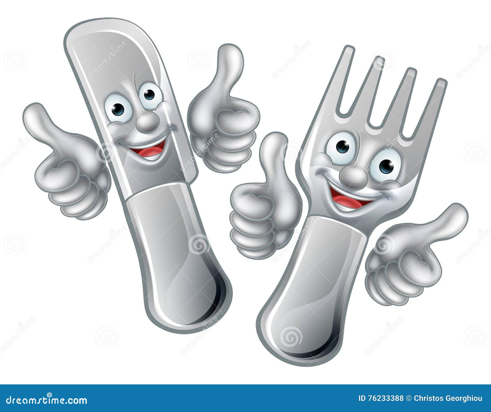 cartoon knife and fork cutlery mascots