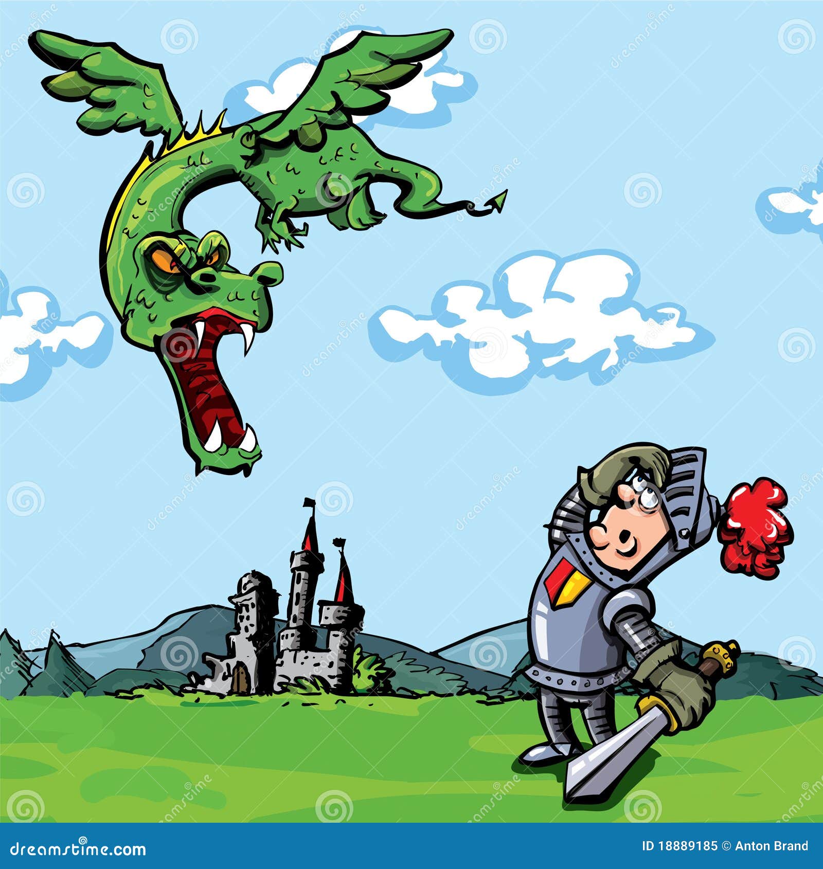 Cartoon Knight Attacked By A Dragon Stock Vector - Illustration of