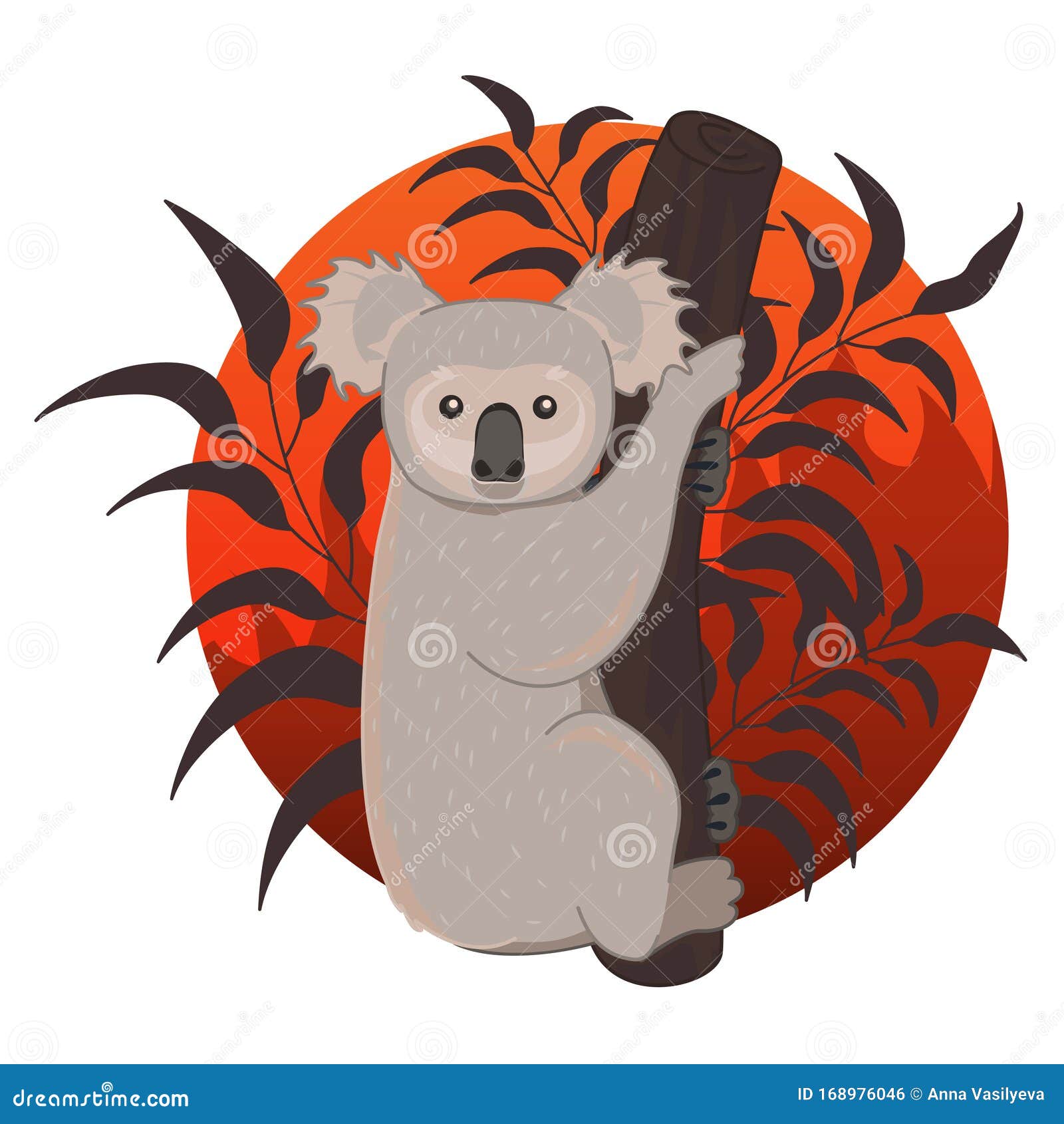 Cartoon Koala in Burning Forest. Pray for Australia, Save Koala, Save