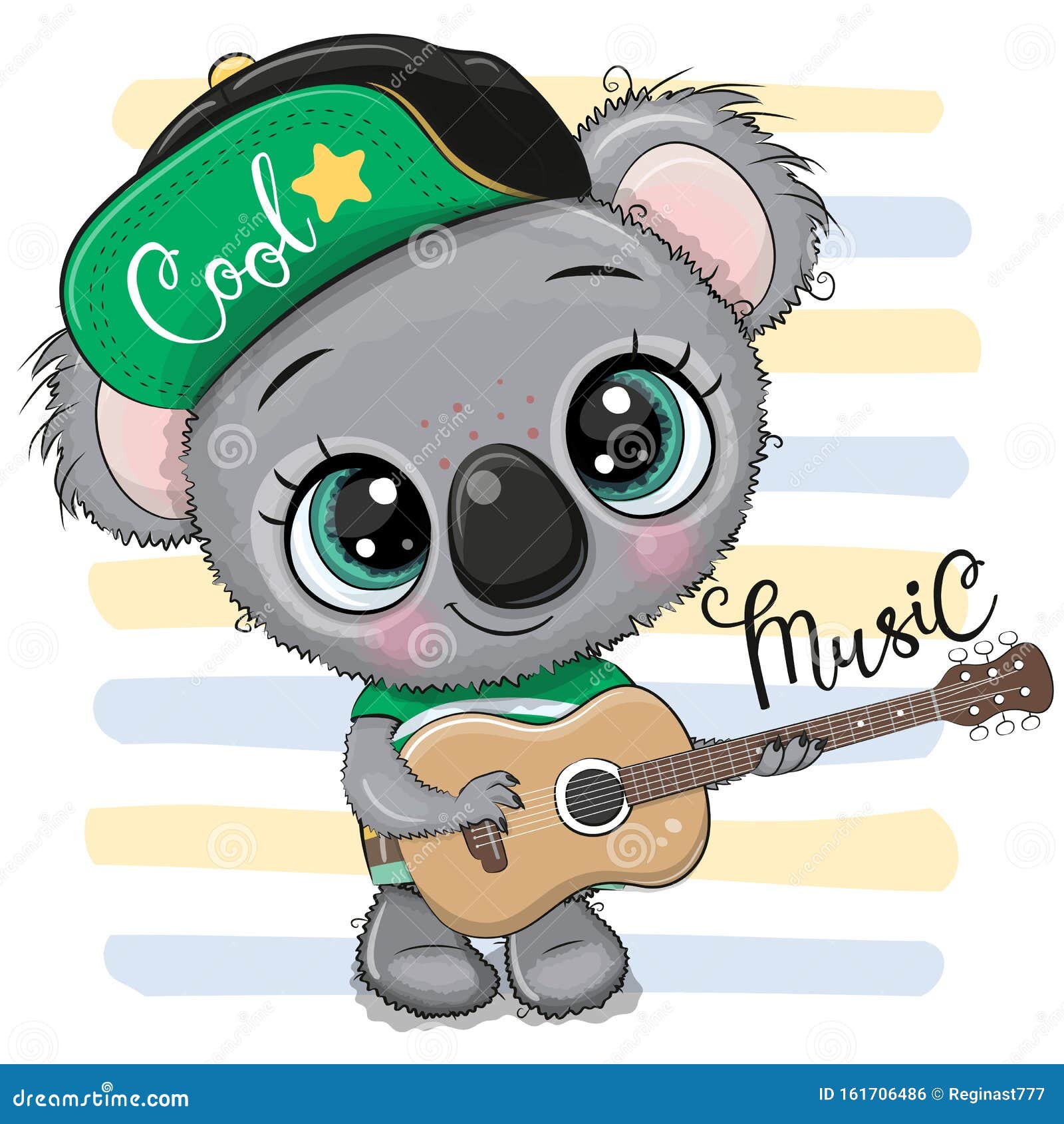 cartoon koala in a cap is playing guitar