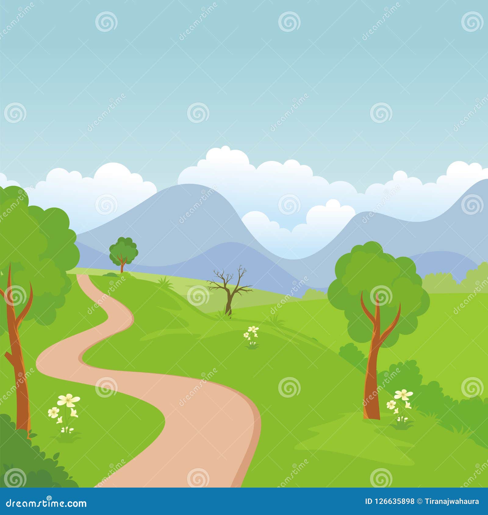Cartoon Landscape, with Lovely and Cute Scenery Design Stock Vector -  Illustration of fence, adventurer: 126635898