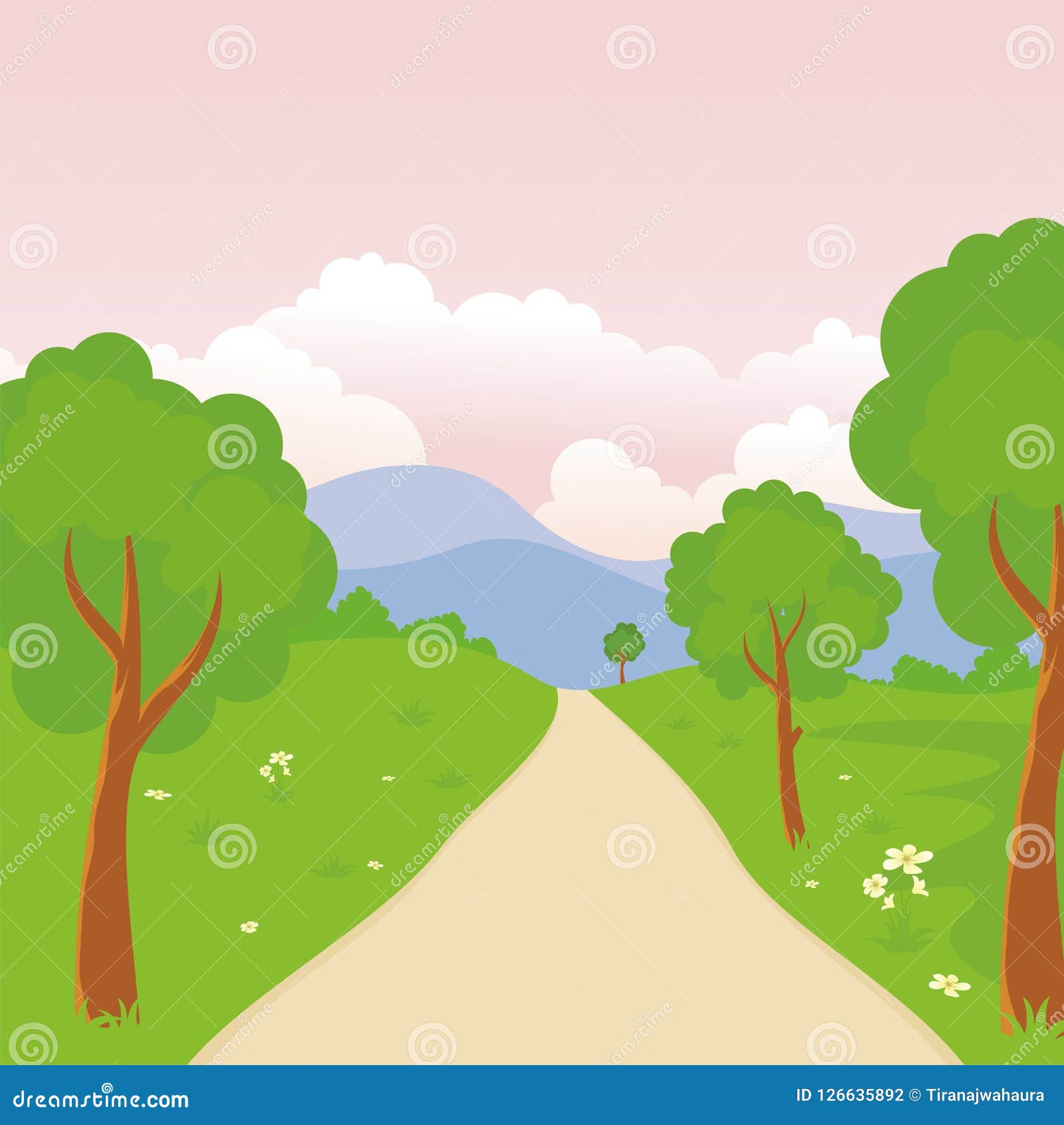 Cartoon Landscape, with Lovely and Cute Scenery Design Stock Vector -  Illustration of green, book: 126635892