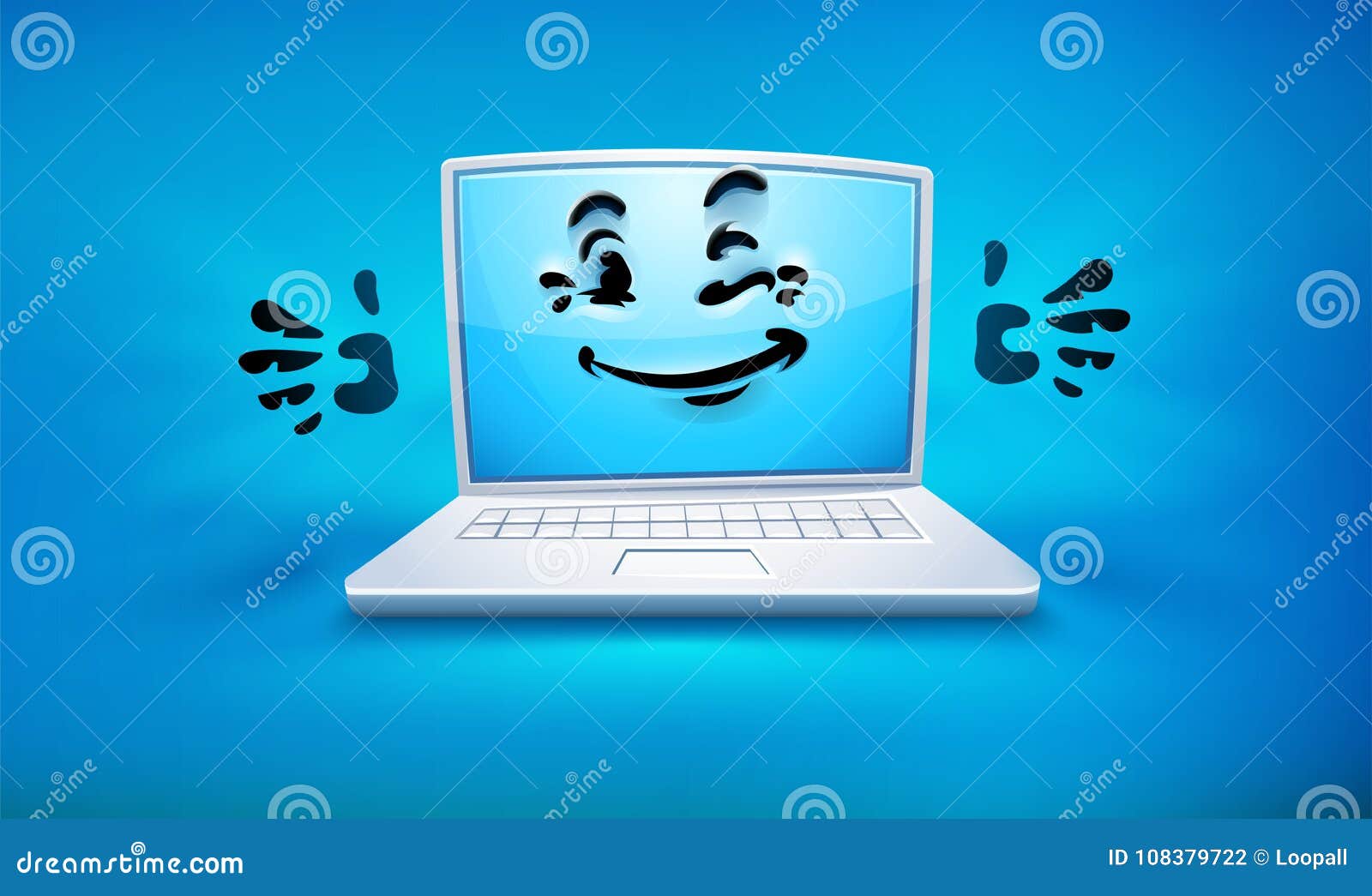 Cartoon Laptop Icon with Smiley Face Stock Illustration Illustration