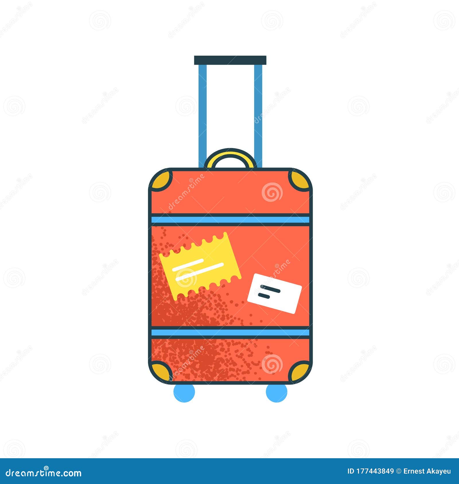 Cartoon Large Orange Suitcase with Handle Vector Flat Illustration.  Colorful Travel Luggage with Stickers Isolated on Stock Vector -  Illustration of briefcase, journey: 177443849