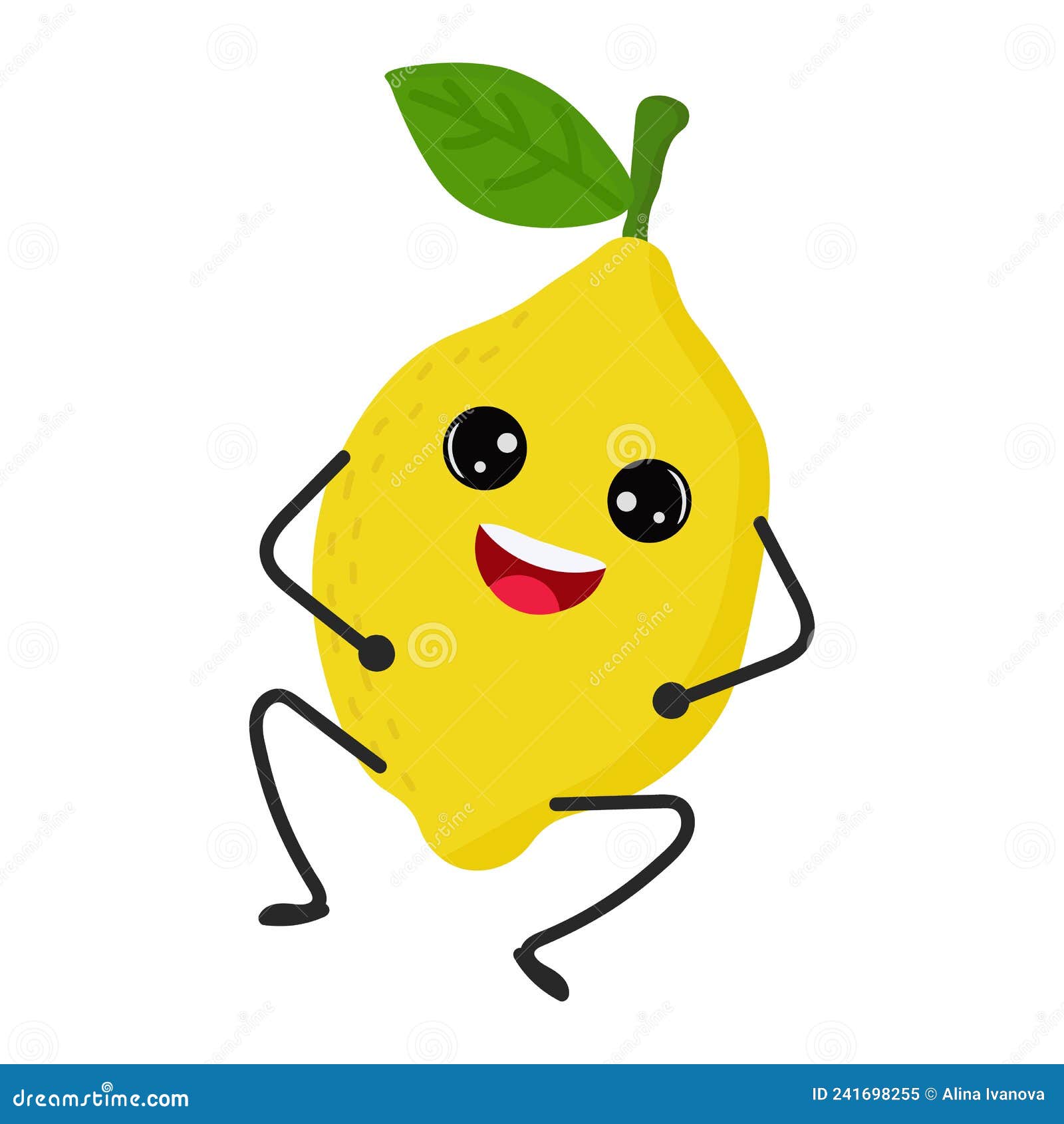 Cartoon Lemon with Cute Face. Illustration with Funny and Healthy Food ...