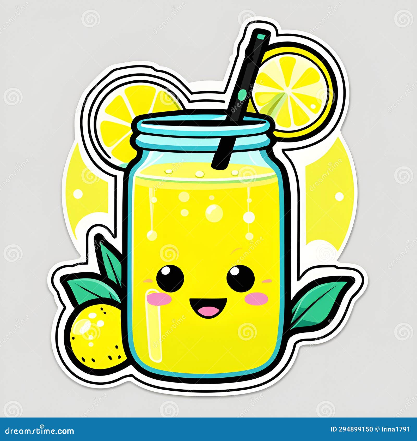 Cartoon Lemonade in a Bottle with a Happy Smiling Face Stock
