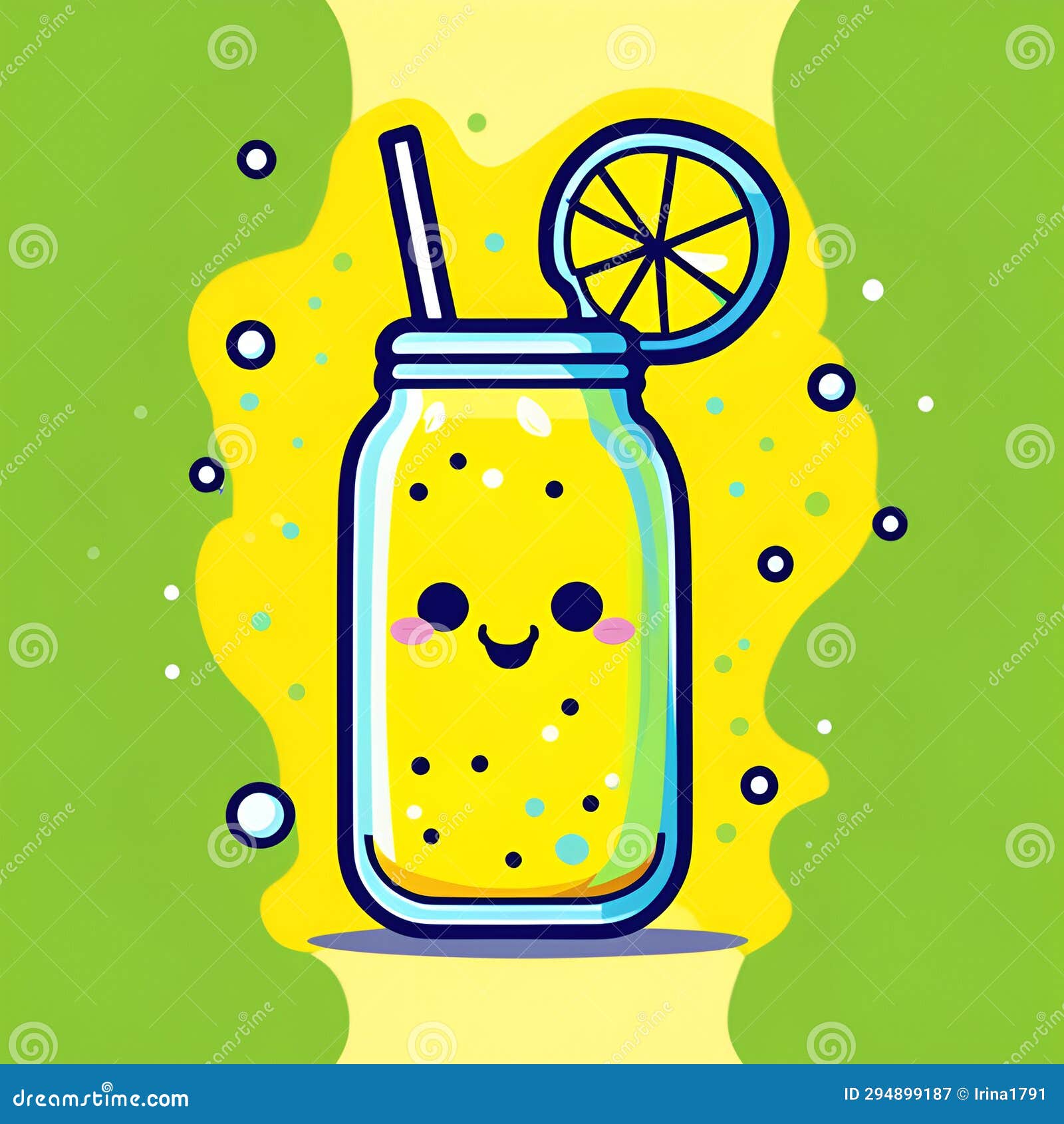 Cartoon Lemonade in a Bottle with a Happy Smiling Face Stock