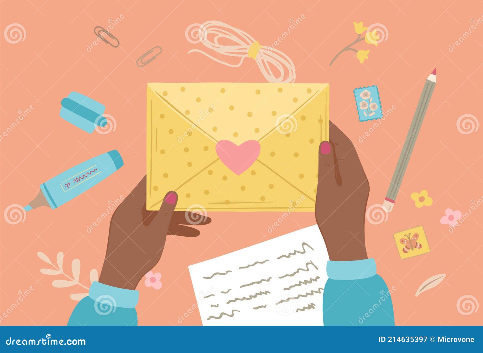 Cartoon Letter Writing. Hand Prepare Letters, Postal Graphic Elements