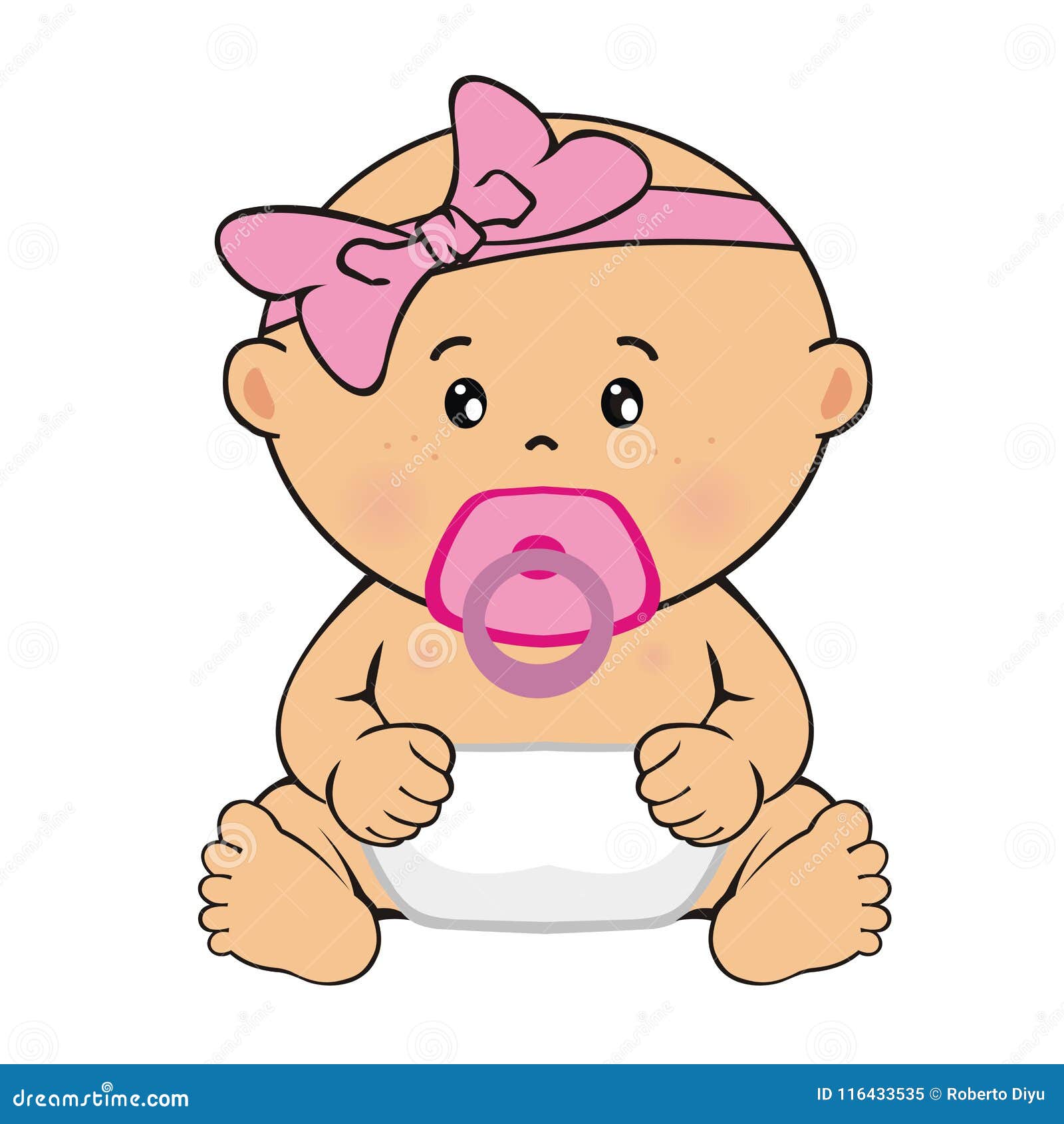 Baby Girl Sitting. Child`s Drawing Stock Vector - Illustration of ...