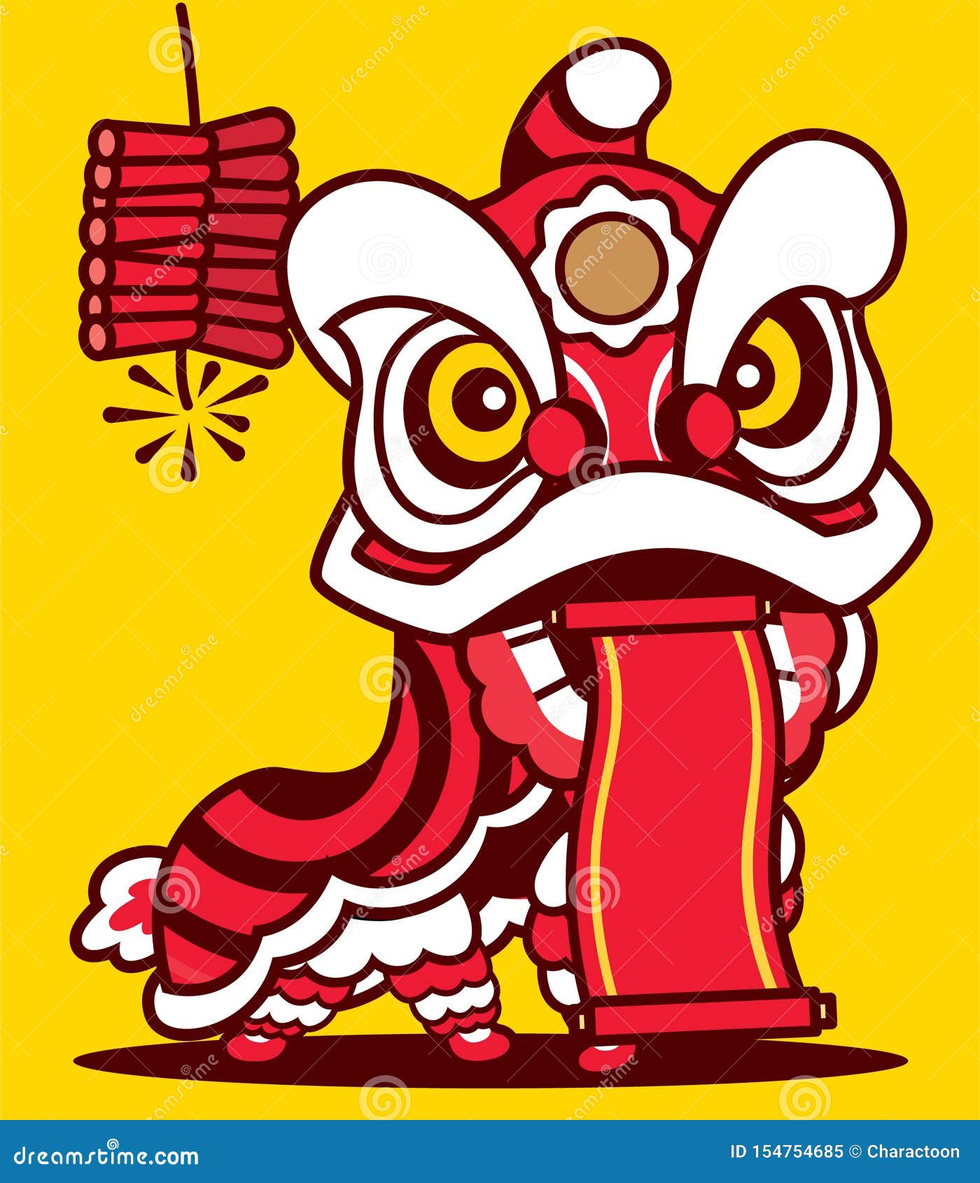 Cartoon Lion Dance with Chinese Scroll and Firecracker. Stock Vector -  Illustration of icon, element: 154754685