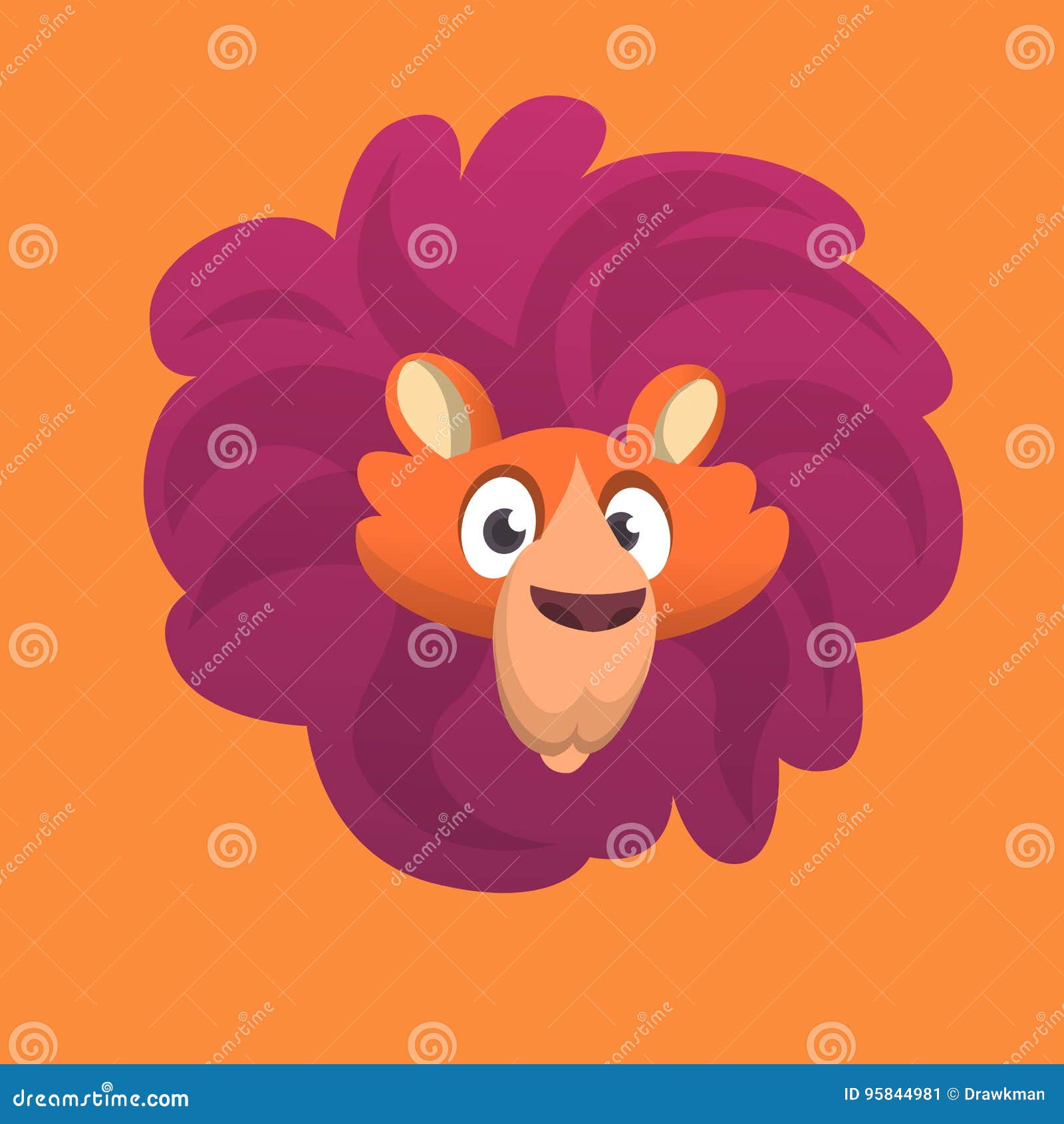 cartoon lion head icon. flat bright color simplified  