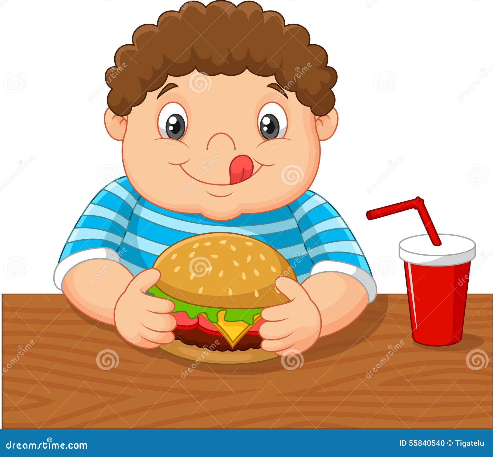 Cartoon Little Boy Holding Hamburger Stock Vector - Image: 55840540