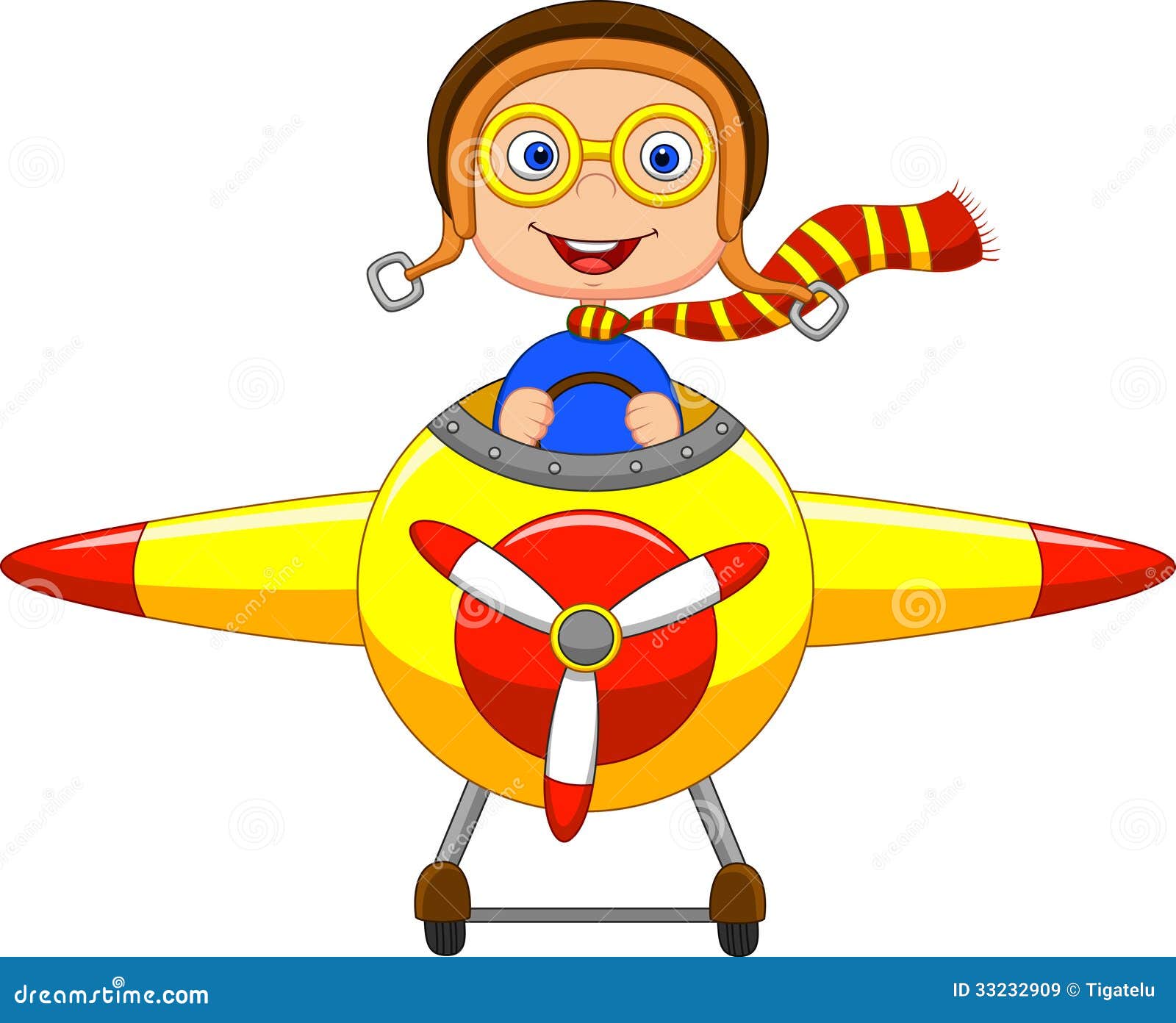 cartoon little boy operating a plane