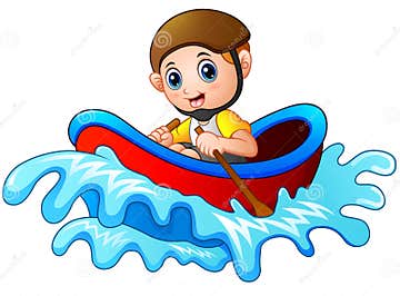 Cartoon Little Boy Rowing a Boat on a White Background Stock Vector ...