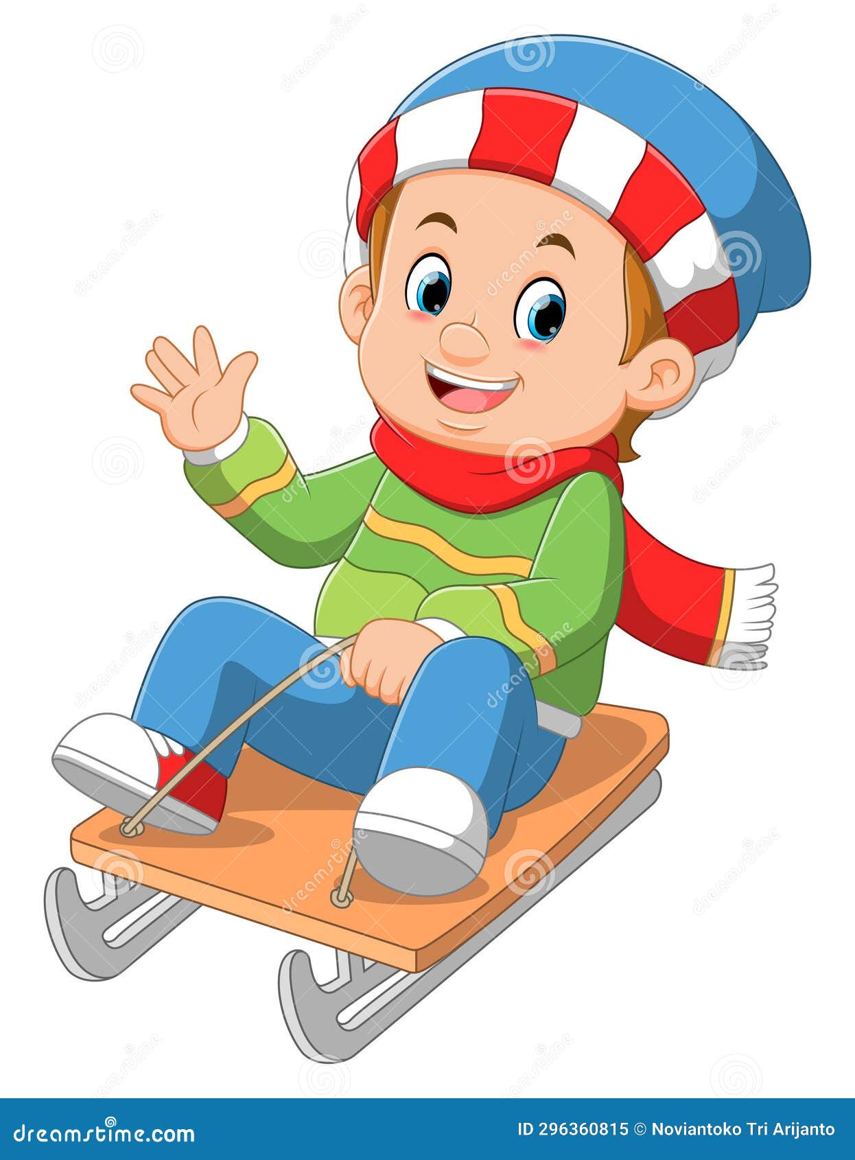 Cartoon Little Boy Sledding Down a Hill Stock Illustration ...