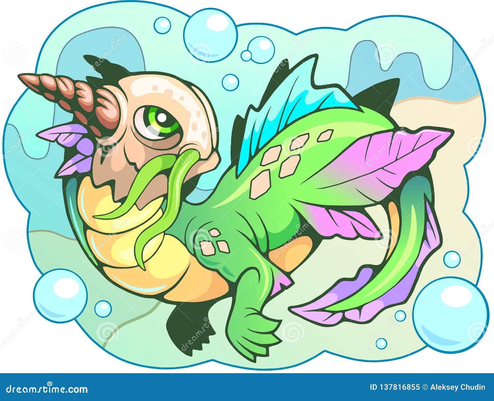 Little Cute Water Dragon Funny Illustration Stock Vector - Illustration