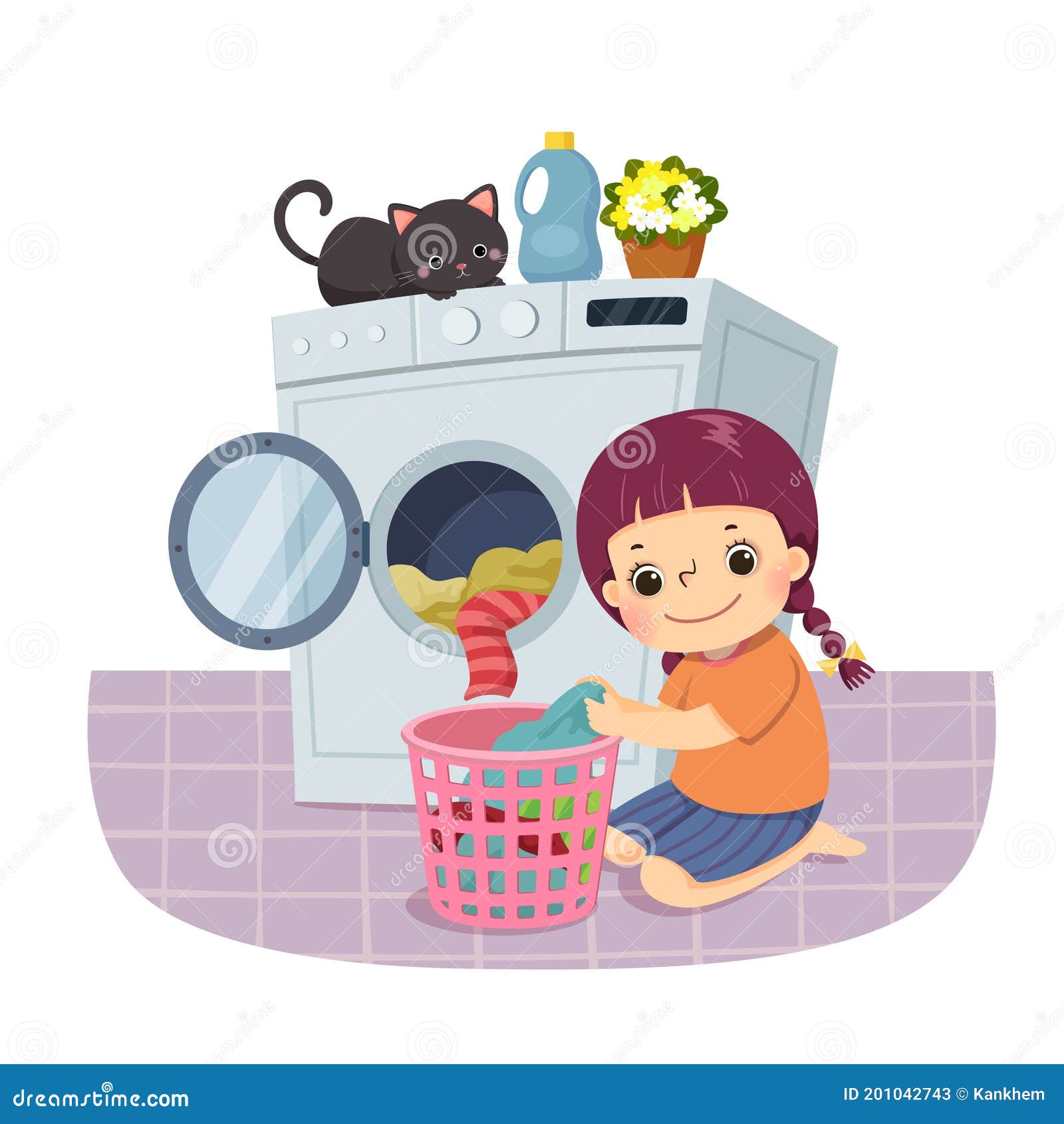 Cartoon of a Little Girl Doing the Laundry. Kids Doing Housework Chores at  Home Concept Stock Vector - Illustration of clothes, helping: 201042743
