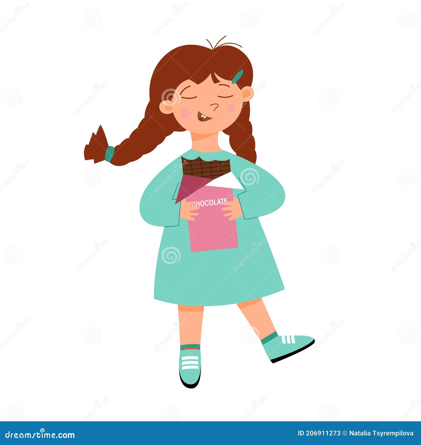 Cartoon Little Girl Holding Chocolate Stock Illustration - Illustration of  face, little: 206911273