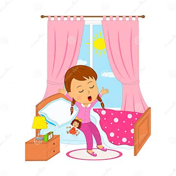 Cartoon Little Girl Waking Up Stock Vector - Illustration of home, wake ...