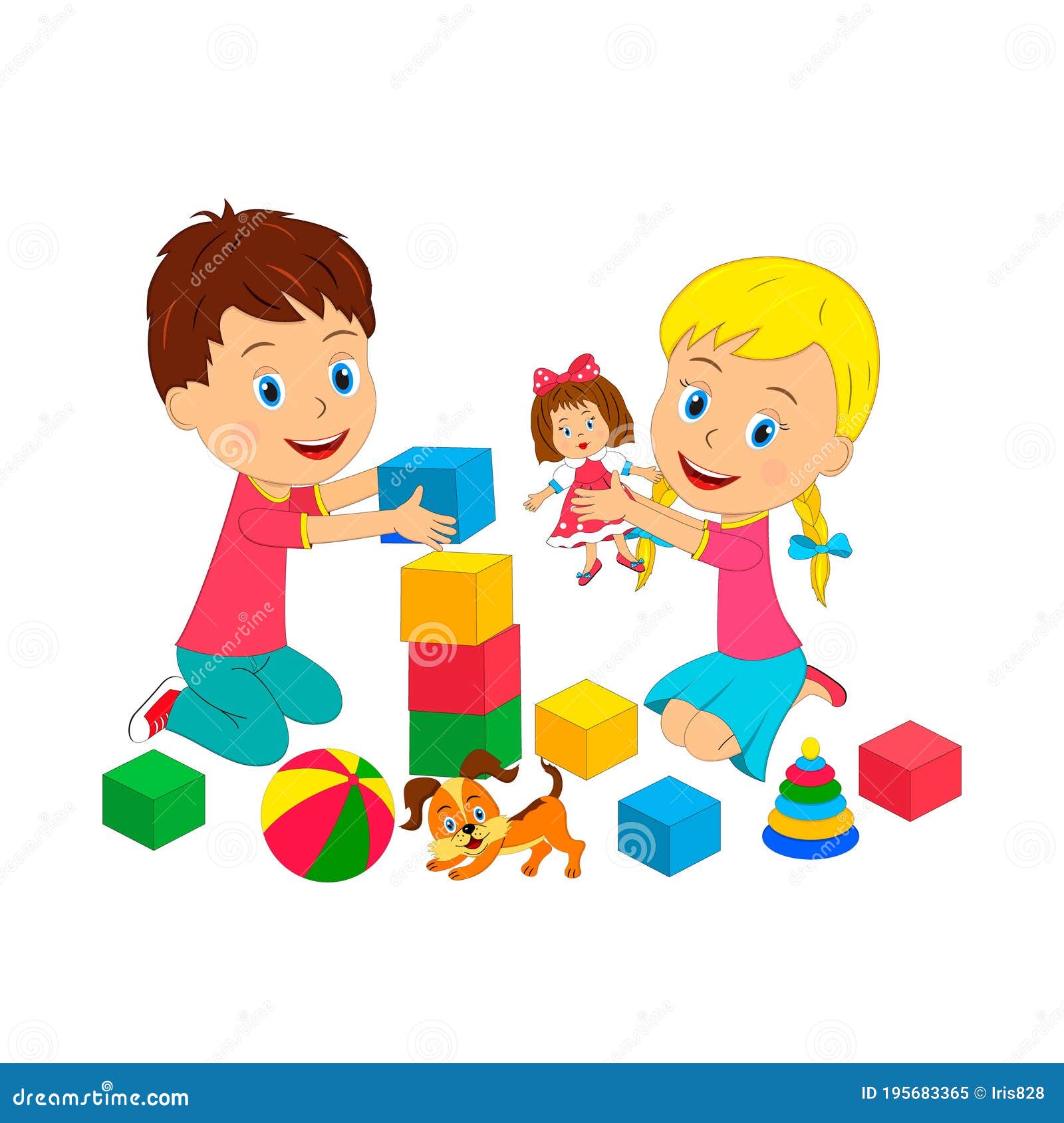 Kids playing with toys cartoon children play Vector Image