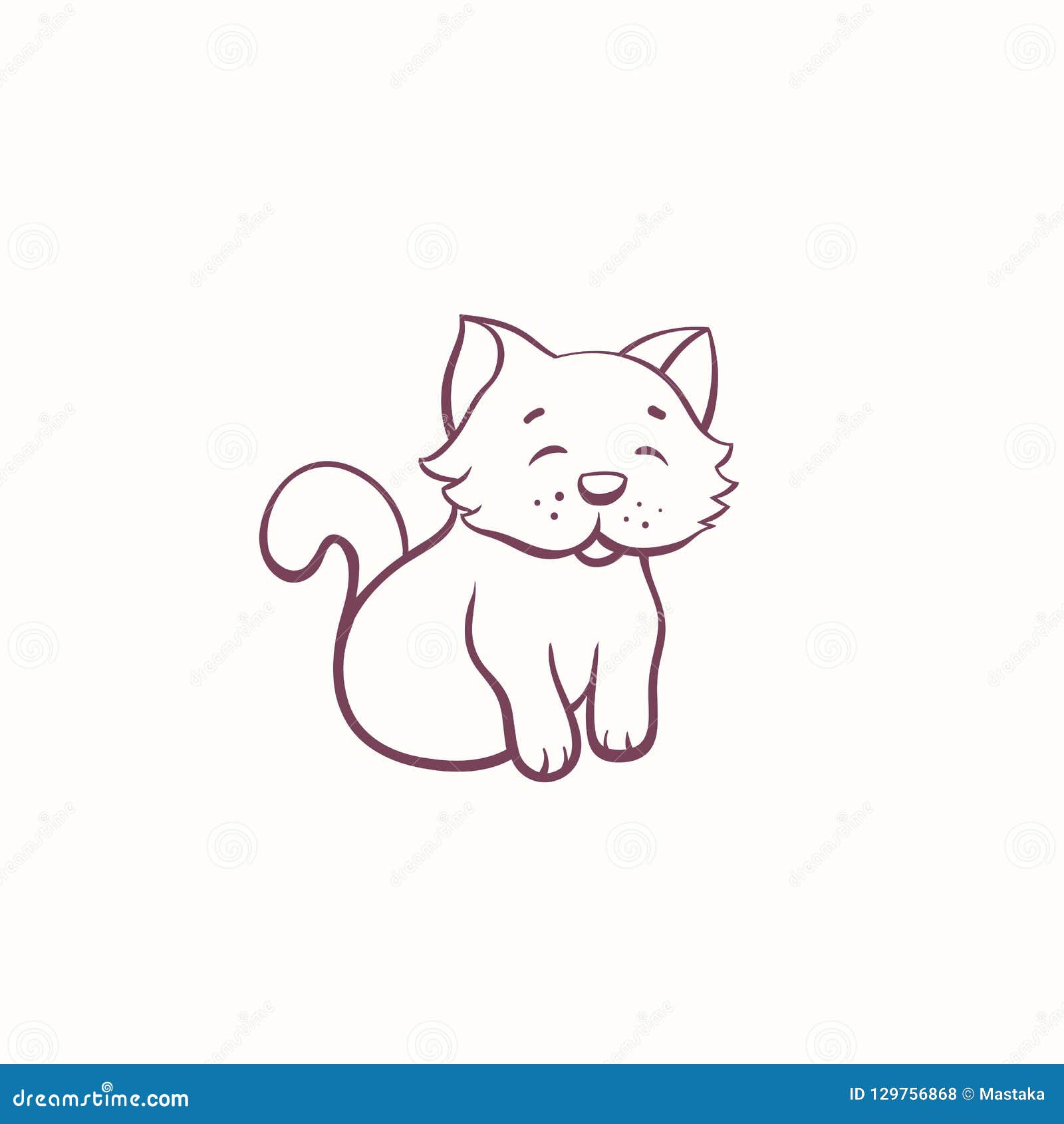 Cartoon Little Kitten in the Ink Contour Style Stock Vector - Illustration  of isolated, domestic: 129756868