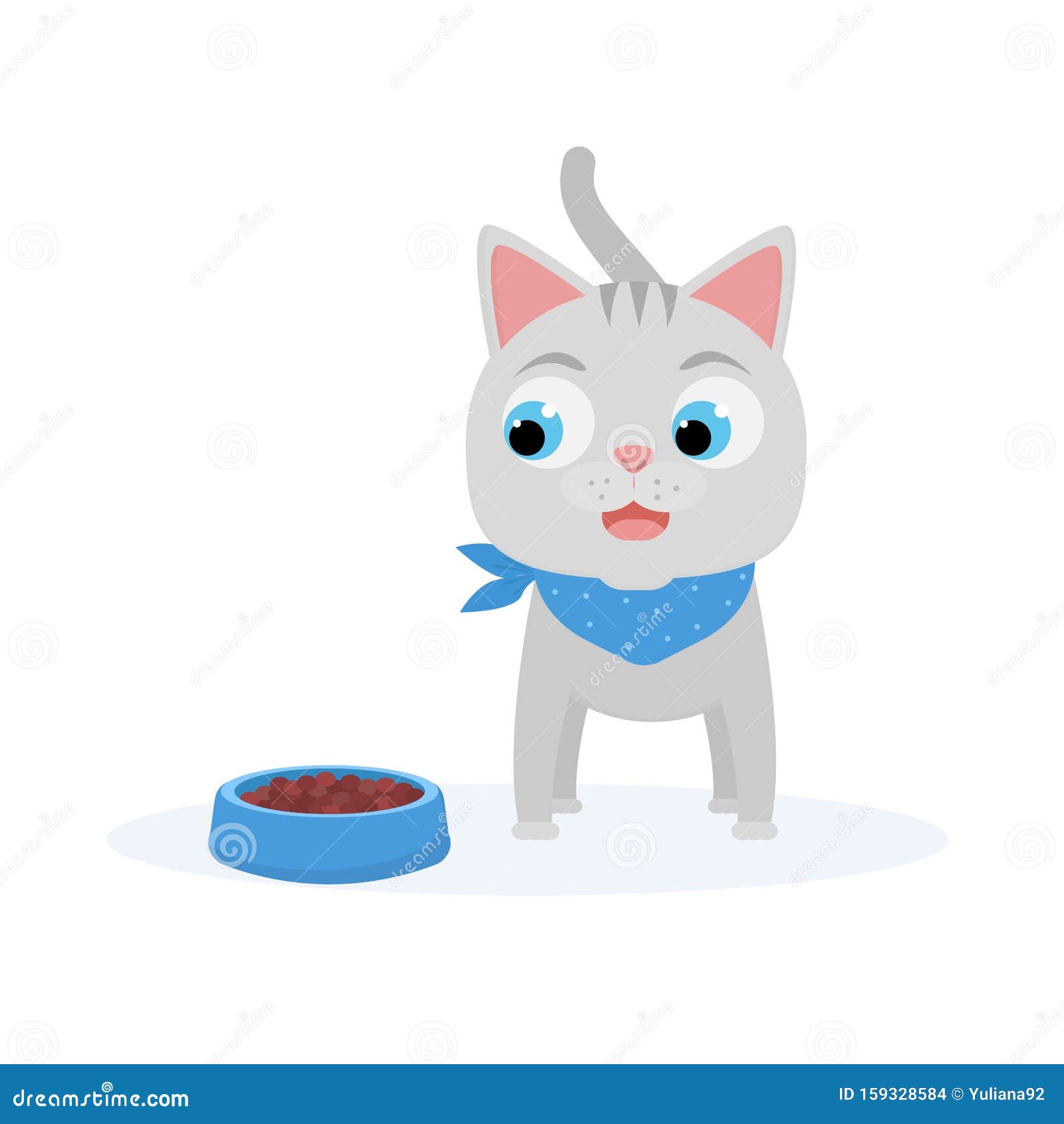 Cartoon Little Kitten with Pet Food in the Bowl. Funny Cat Eating. Isolated  Vector Illustration Stock Vector - Illustration of meal, cheerful: 159328584