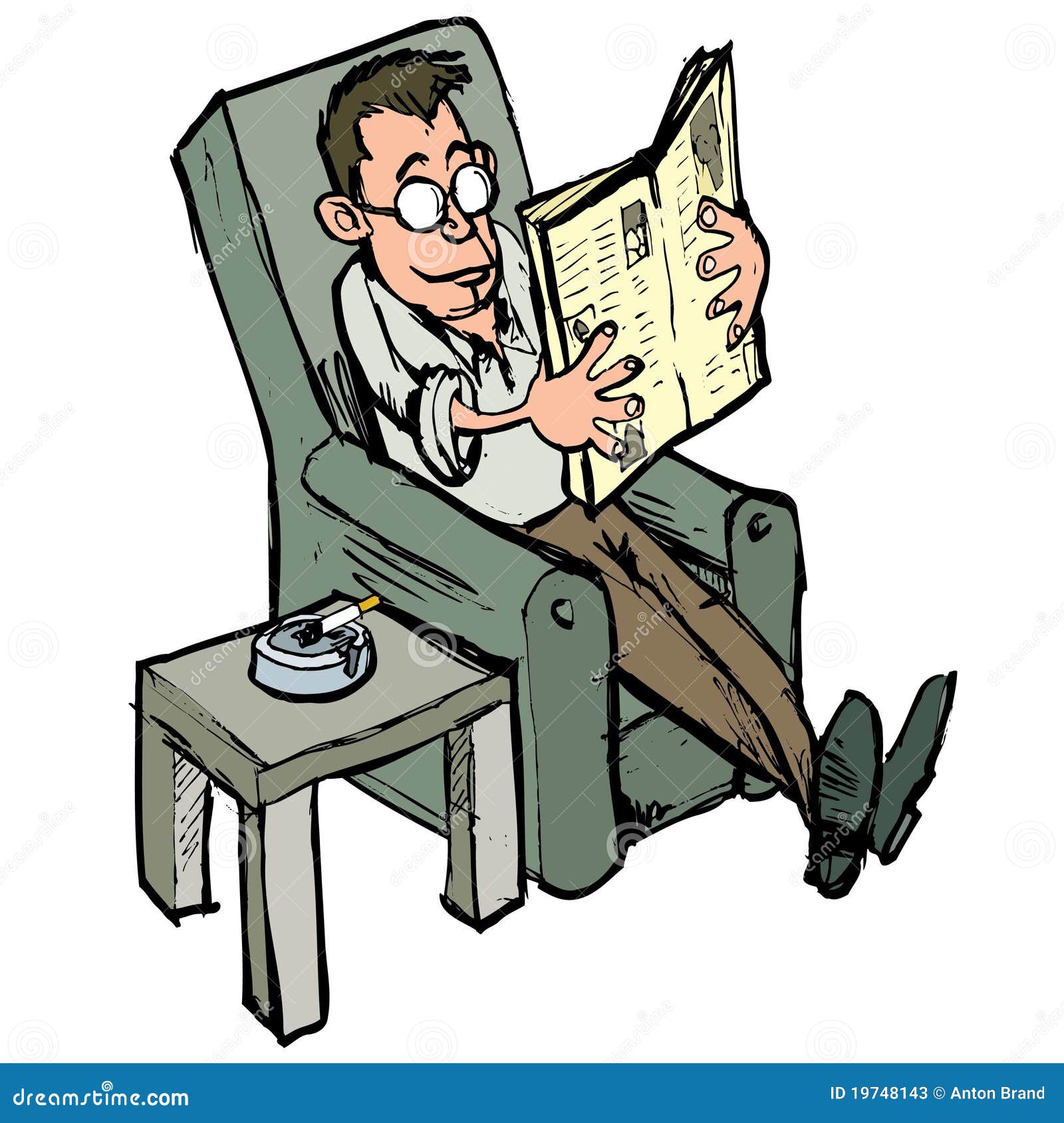 Cartoon in a Lounge Chair Reading a Newspaper Stock Vector