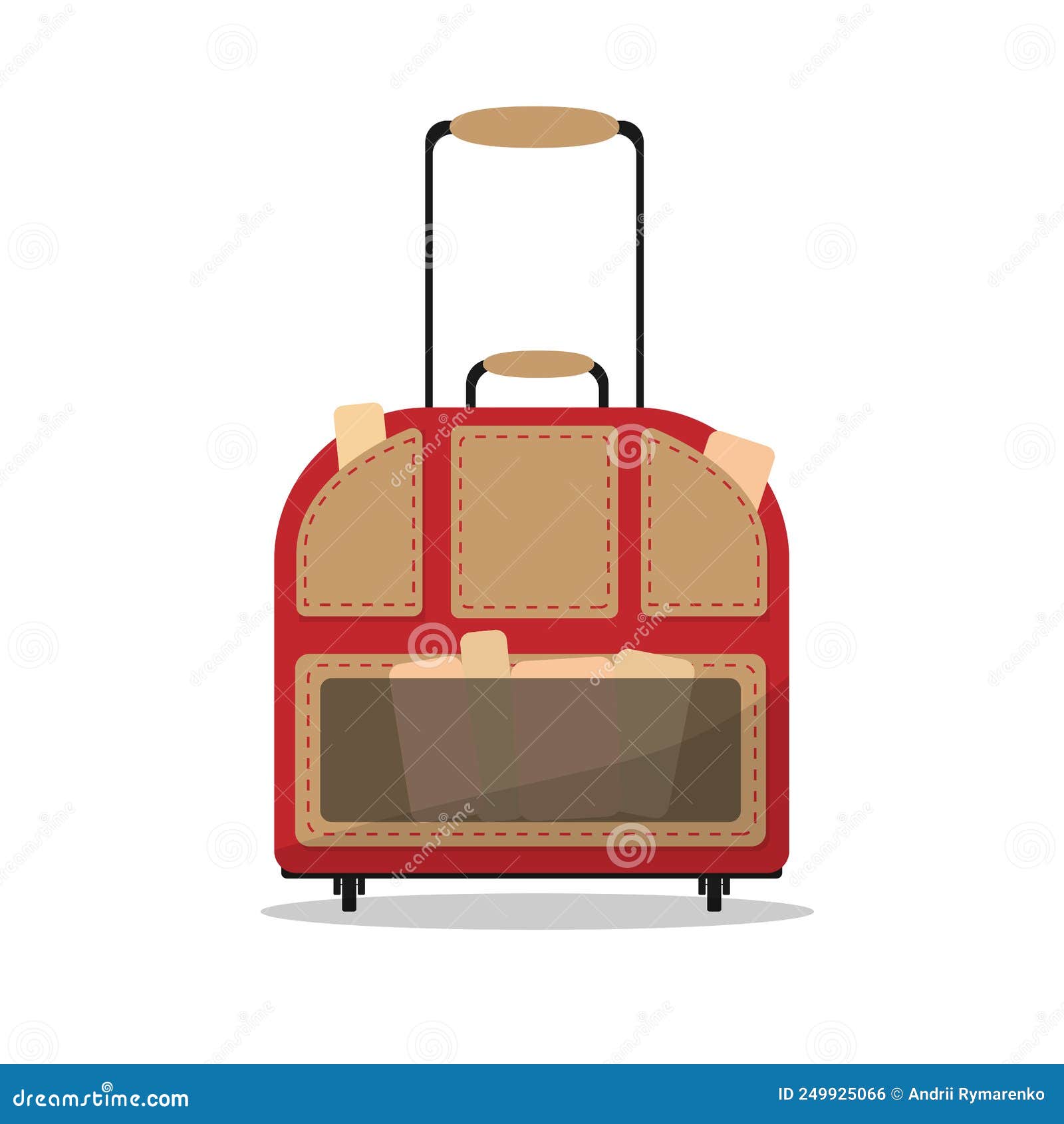 Cartoon Luggage Suitcase on Wheels. Isolate on a Grey Background
