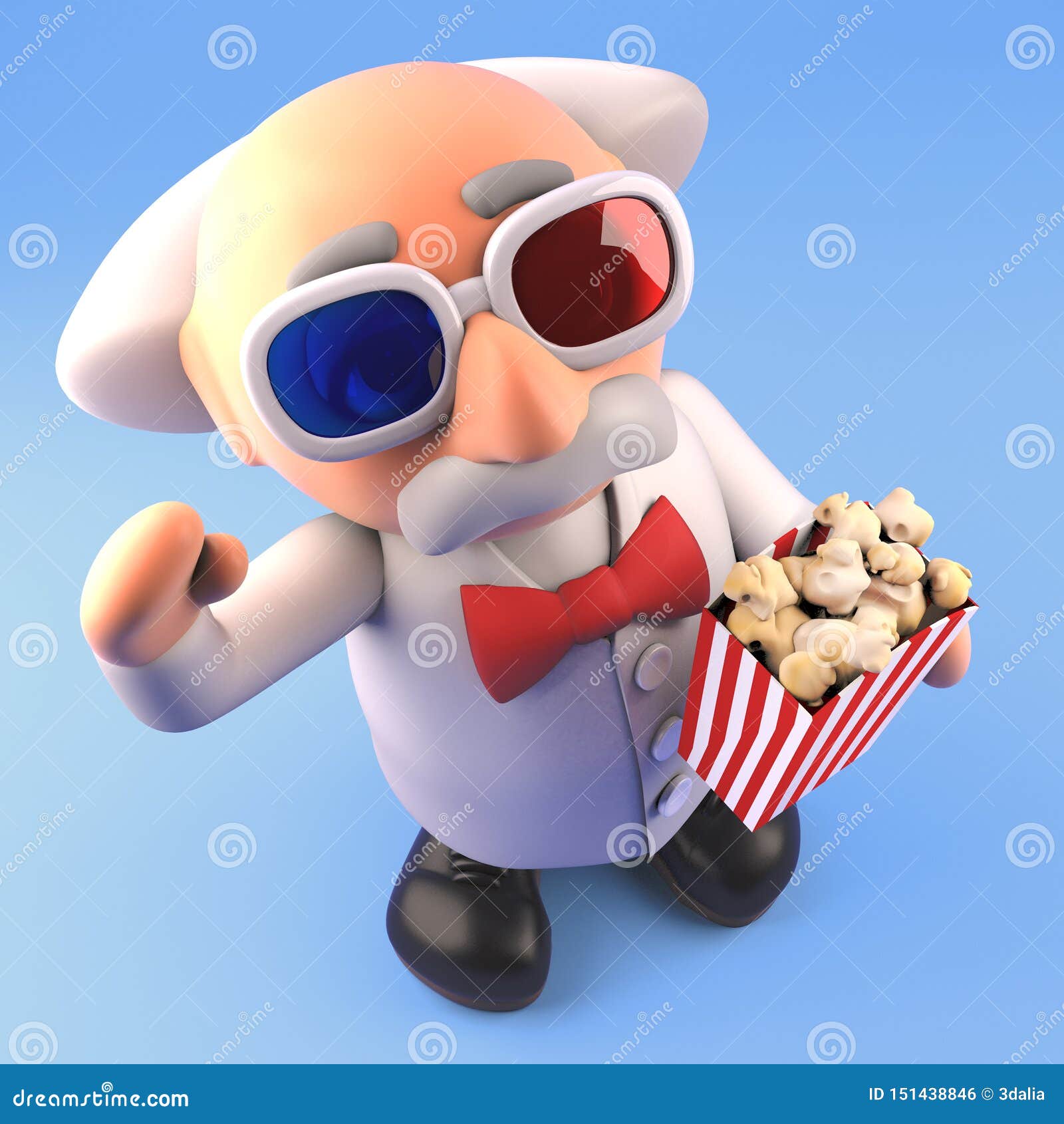 Cartoon Mad Scientist Professor at the Movies in 3d Glasses and Eating  Popcorn, 3d Illustration Stock Illustration - Illustration of cinema,  genius: 151438846