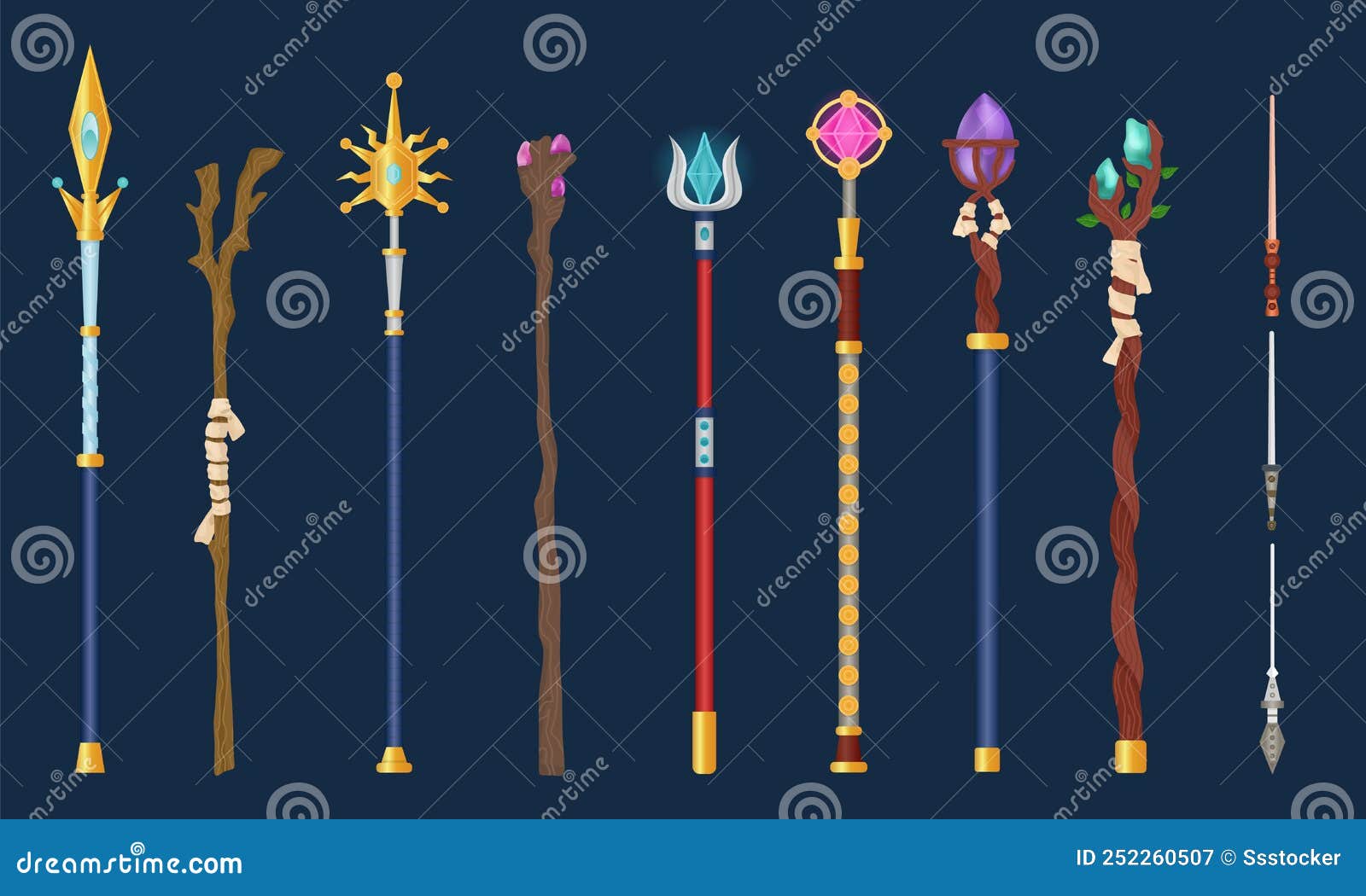 Cartoon Magical Staff. Wizards Magic Weapon, Magical Wand Princess