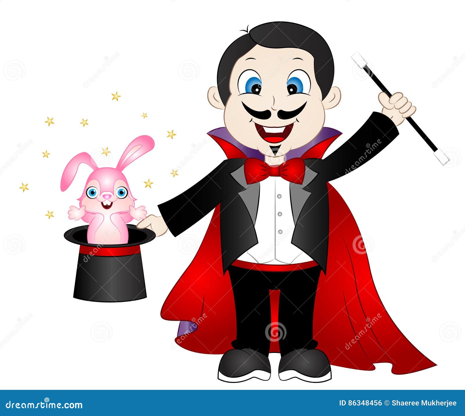 cartoon magician with bunny in hat