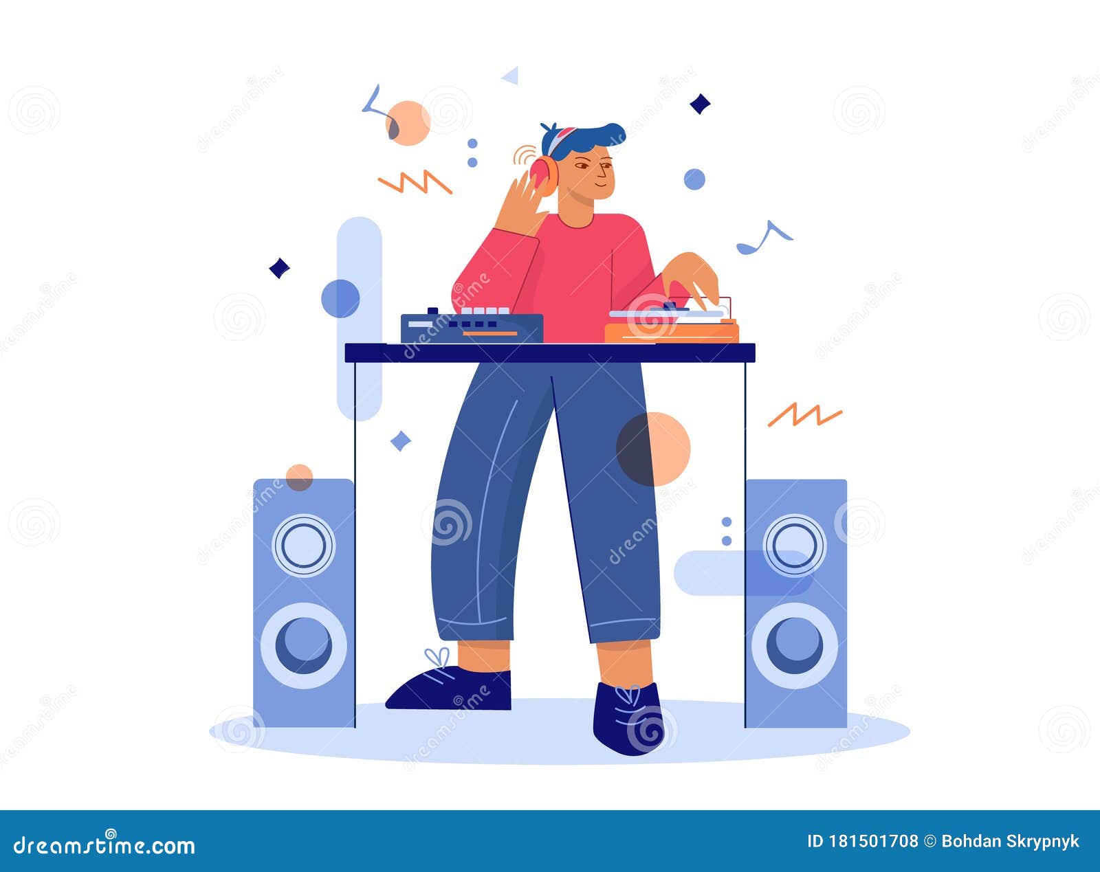 Cartoon Male Dj Make Music at Turntable Mixer Vector Flat Illustration  Stock Vector - Illustration of dance, modern: 181501708