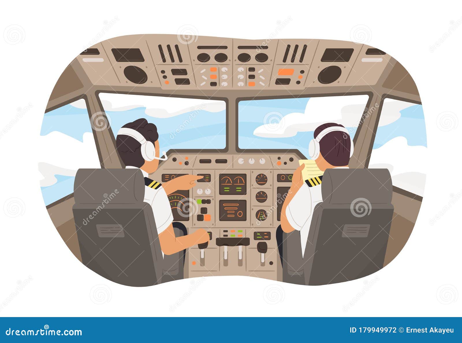 Cartoon Male Pilot Cockpit Plane with Control Board Vector Graphic