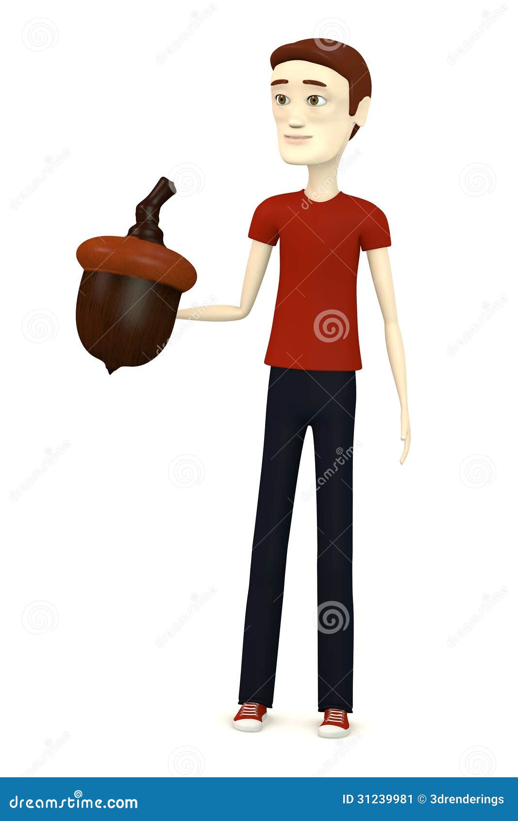 Cartoon man with acorn stock illustration. Illustration of female