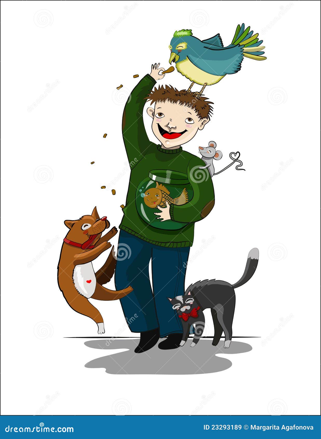 Cartoon man with animals stock vector. Illustration of brown - 23293189
