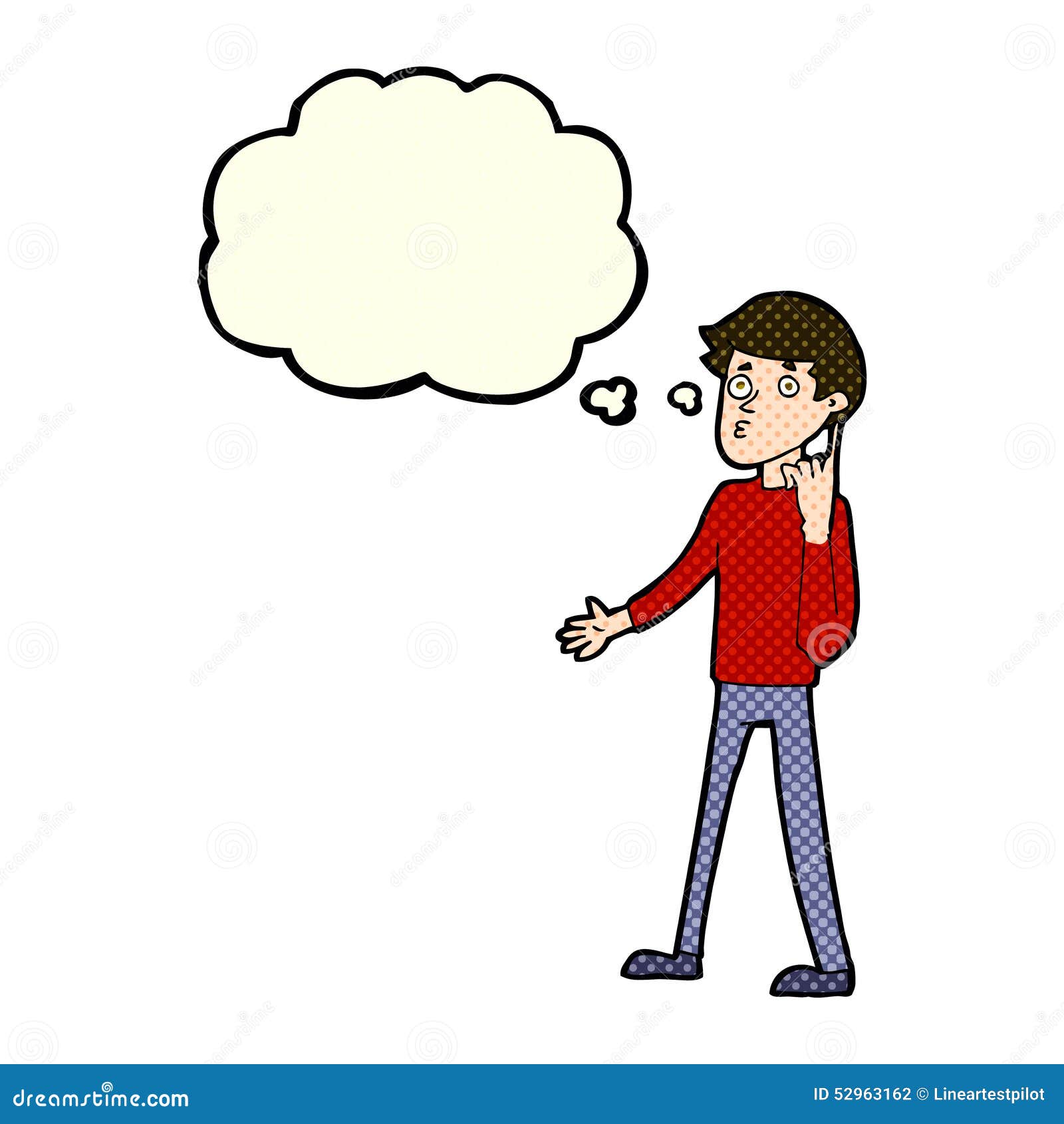 Cartoon Man Asking Question With Thought Bubble Stock Illustration