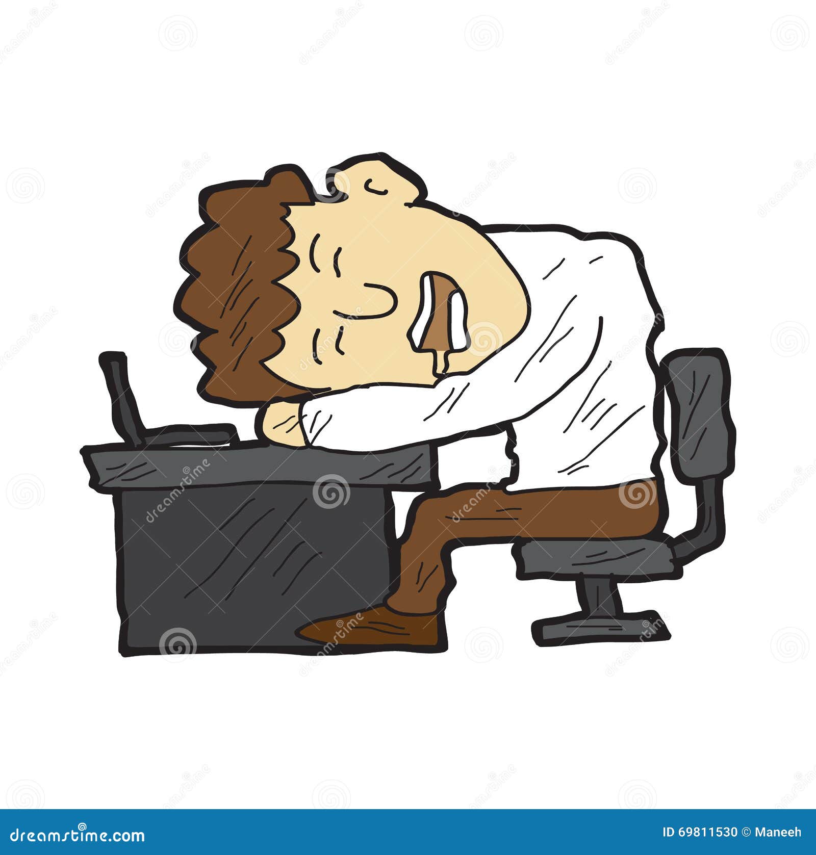 Cartoon Man Asleep At His Desk Stock Vector Illustration Of