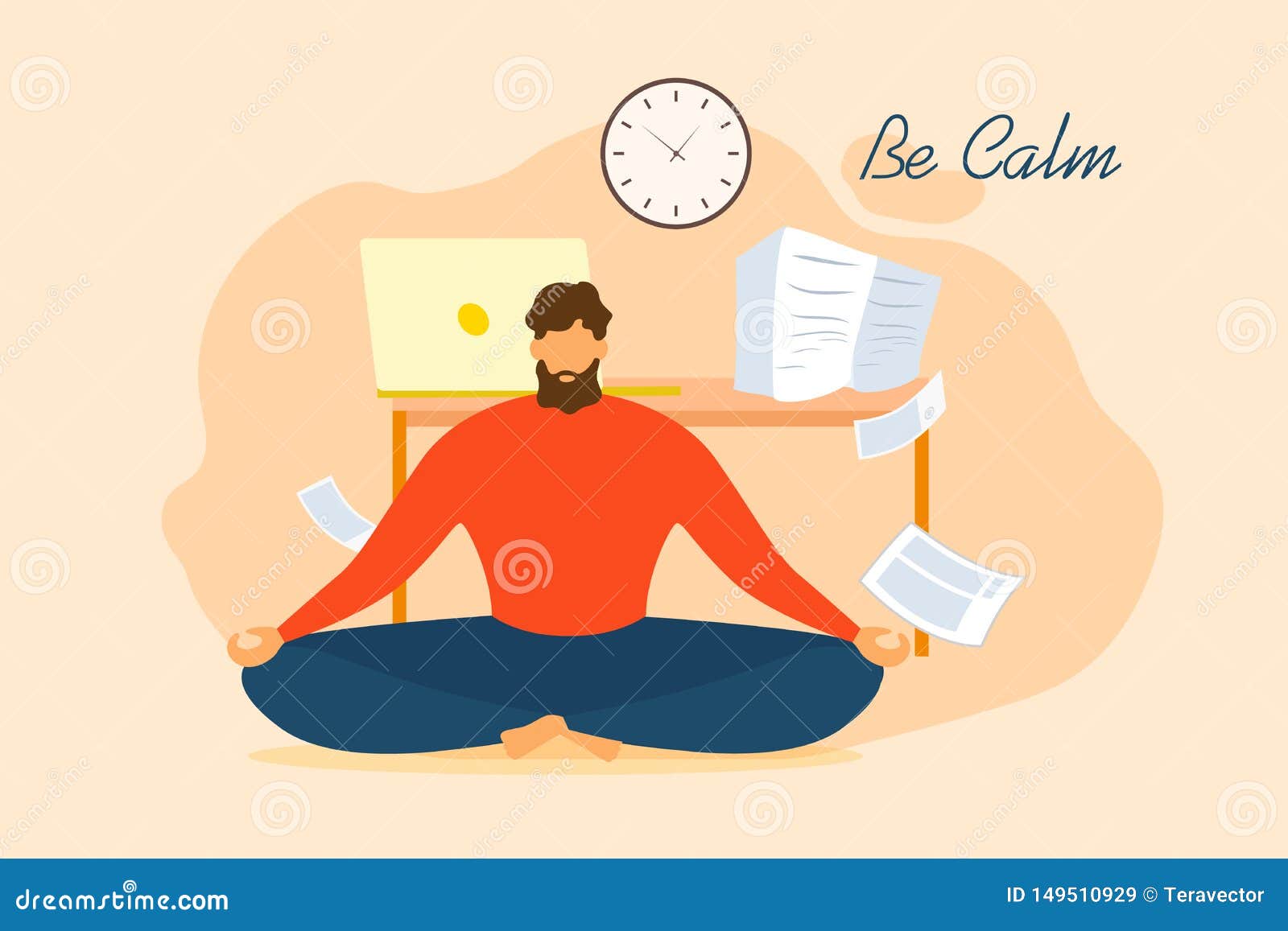 Cartoon Man Be Calm Meditate Office Stress Relief Stock Vector -  Illustration of emotional, page: 149510929