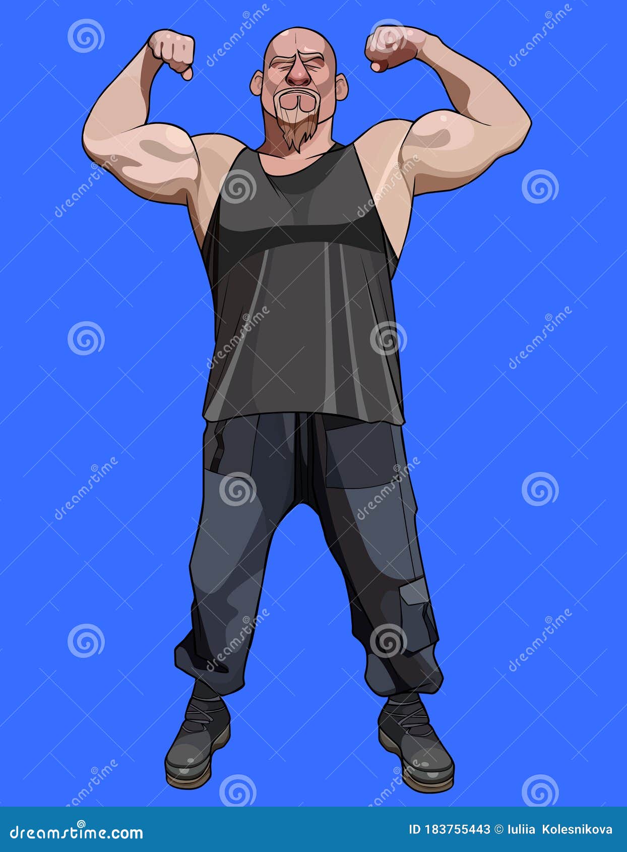 Cartoon Man with a Beard Posing and Strongly Straining Biceps Stock ...