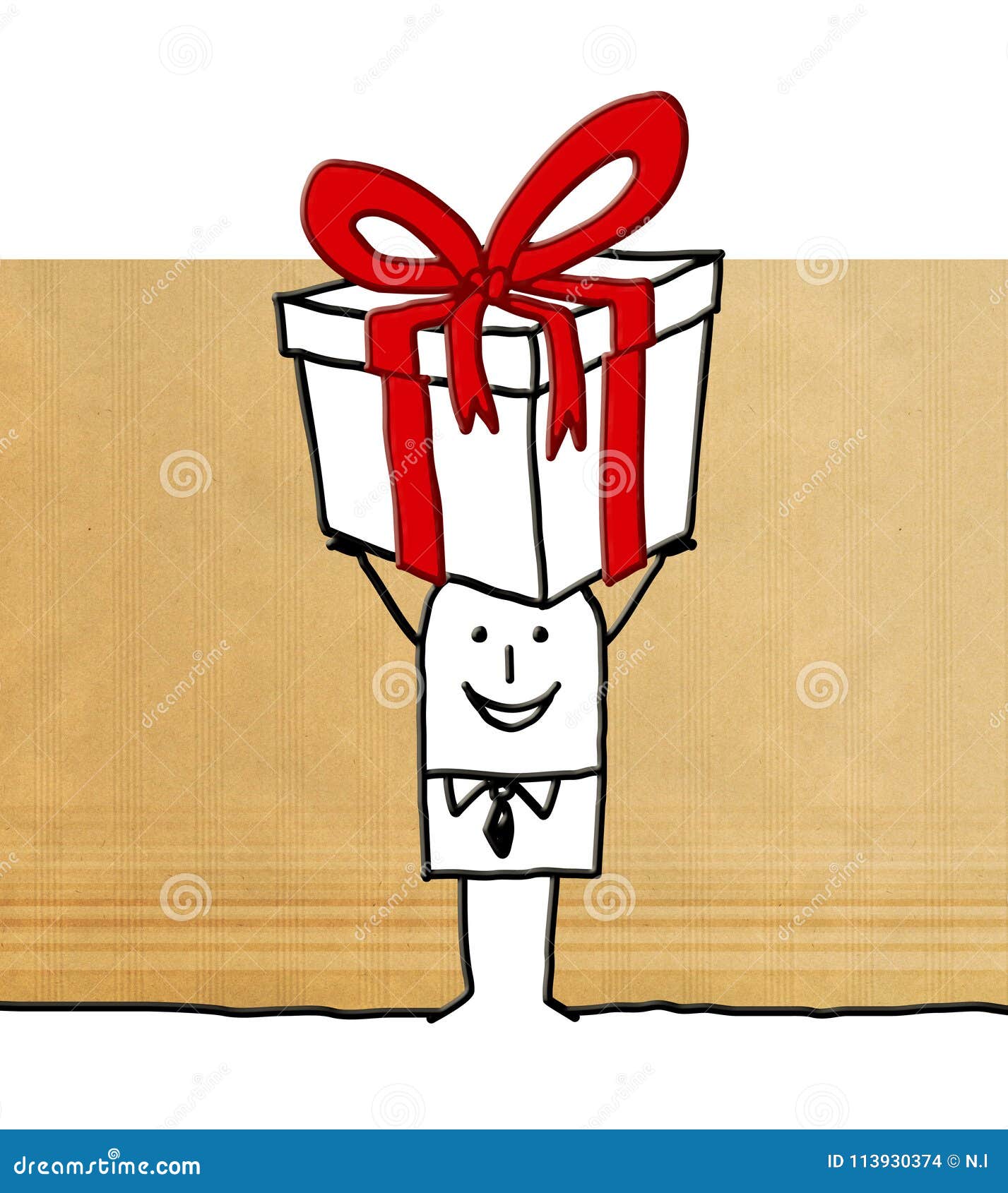 Cartoon Man with a Big Gift Stock Illustration - Illustration of people ...