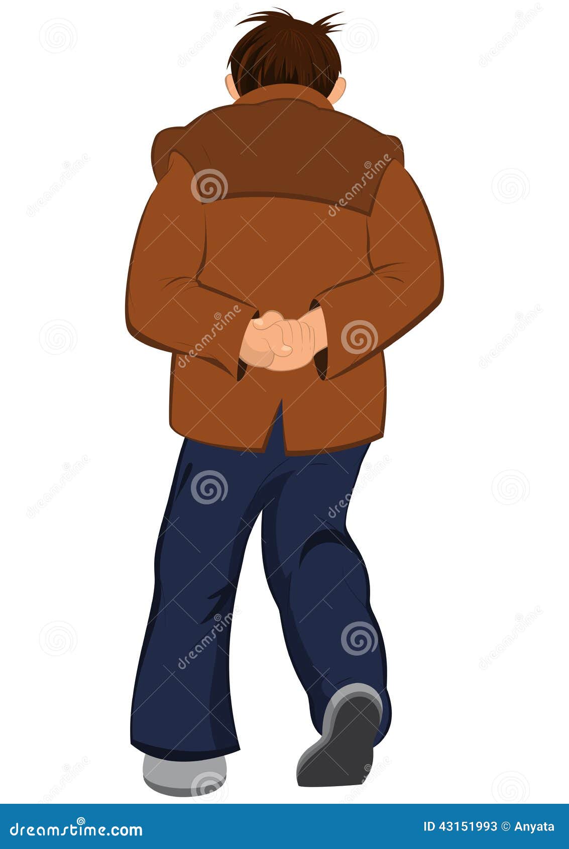 Cartoon Man In Brown Jacket Walking Away Back View Stock Vector - Image