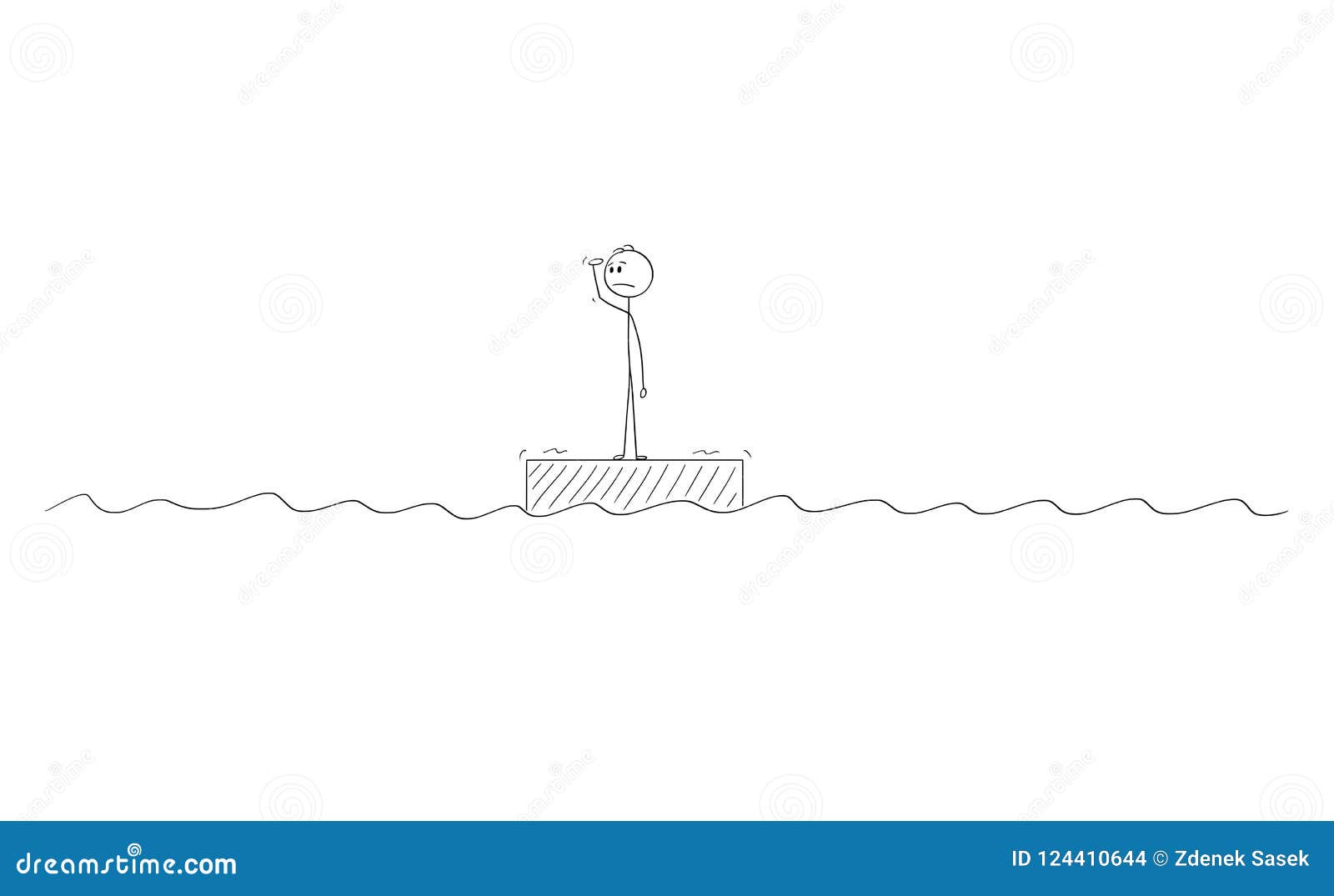 Cartoon Of Man Or Businessman Standing Alone On The Raft In The Middle Of Ocean Stock Vector Illustration Of Graphic Loneliness