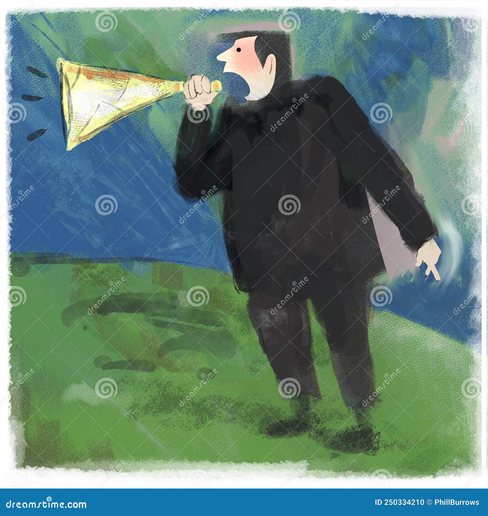 man with paper megaphone