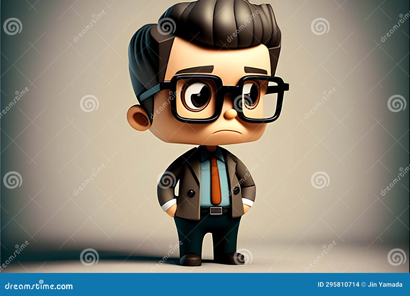 Cartoon Man with Glasses and a Sad Expression. 3d Rendering Stock Illustration Illustration of