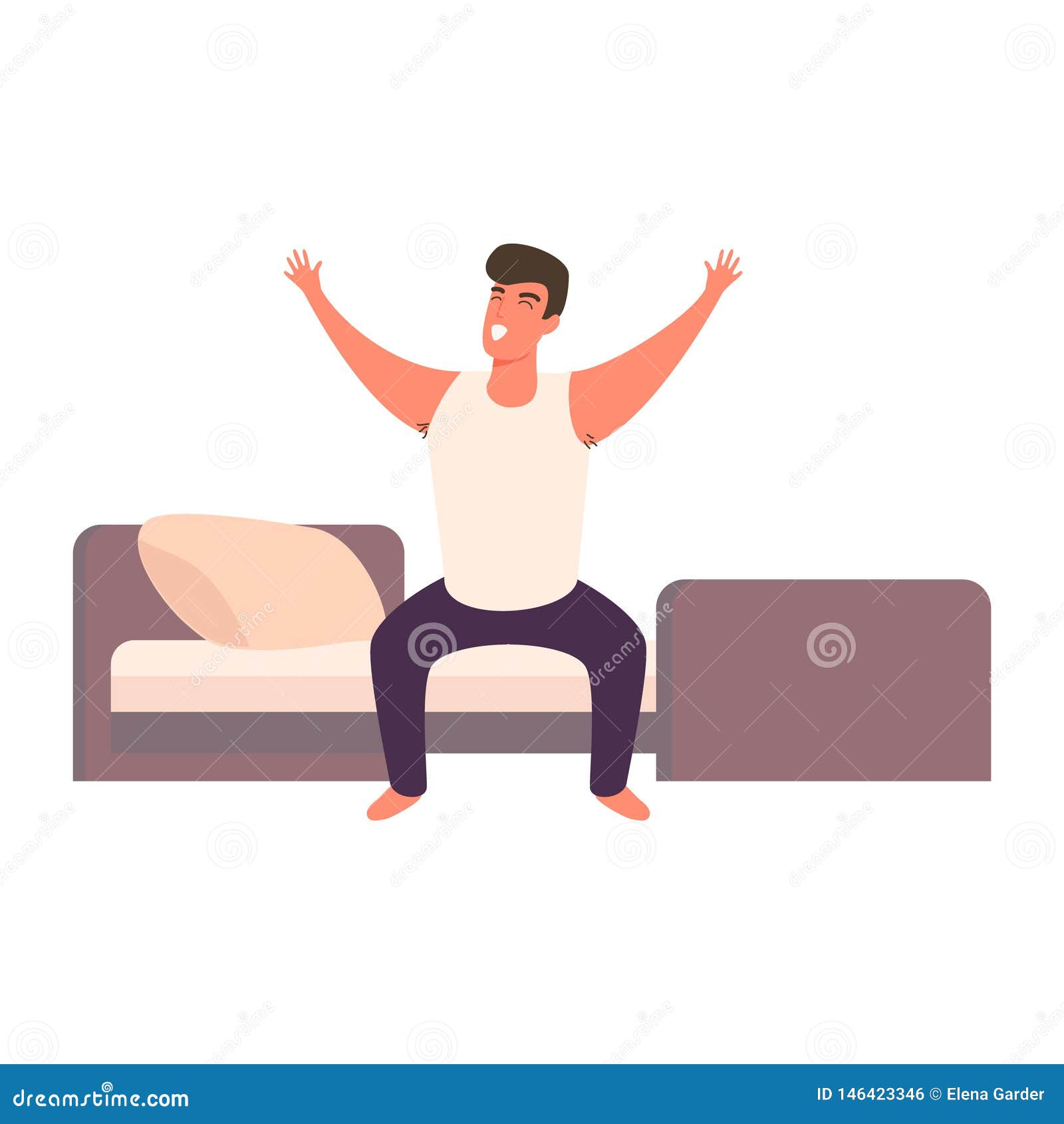 Lazy Man Happy Waking Up in the Bed Rising Hands Stock Vector -  Illustration of person, awakening: 146423346