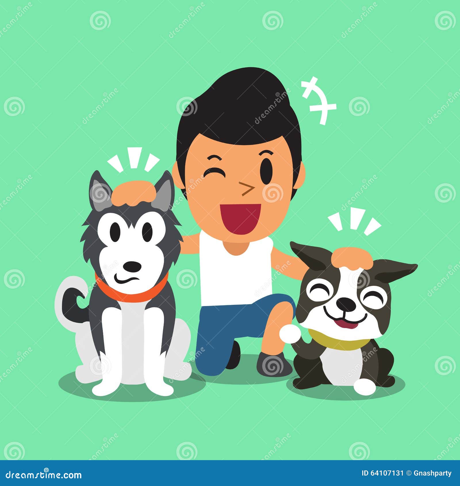 Cartoon a man and his dogs stock vector. Illustration of lifestyle